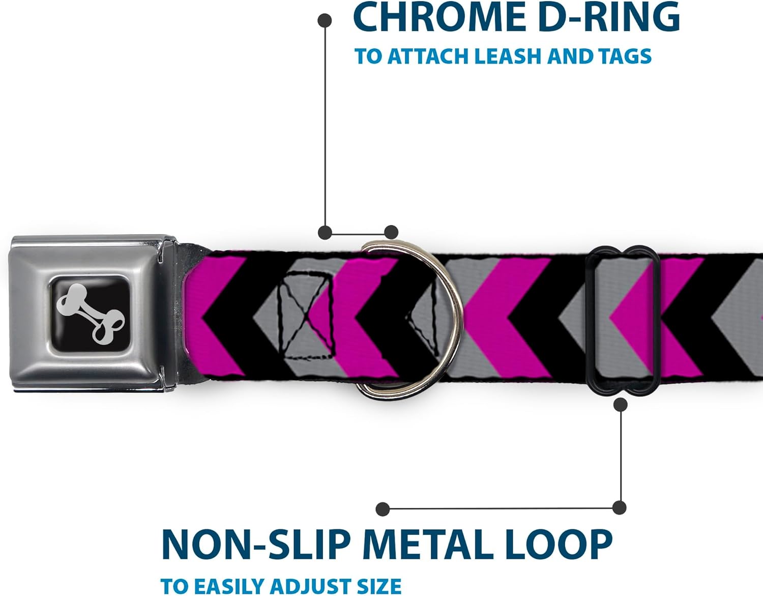 Buckle-Down DC-W38110-WM Seatbelt Dog Collar, Wide Medium, Chevron Purple/Black/Gray