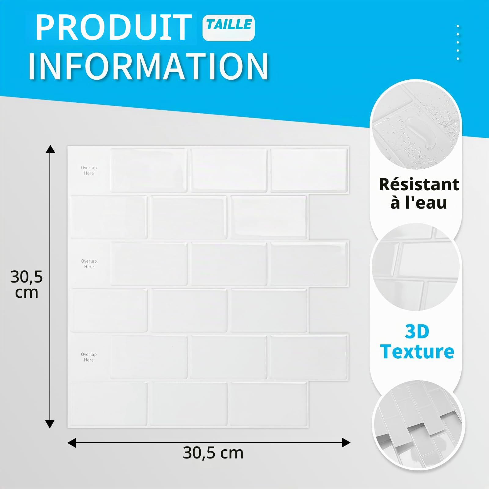 Art3d Lot de 20 Crédence Adhésive Cuisine,Blanc Motif Métro