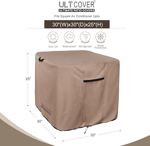 Miniatura 2 de ULTCOVER Cubierta cuadrada impermeable del aire acondicionado para las unidades exteriores de la CA tamaño hasta 30W x 30D x 25H pulgadas