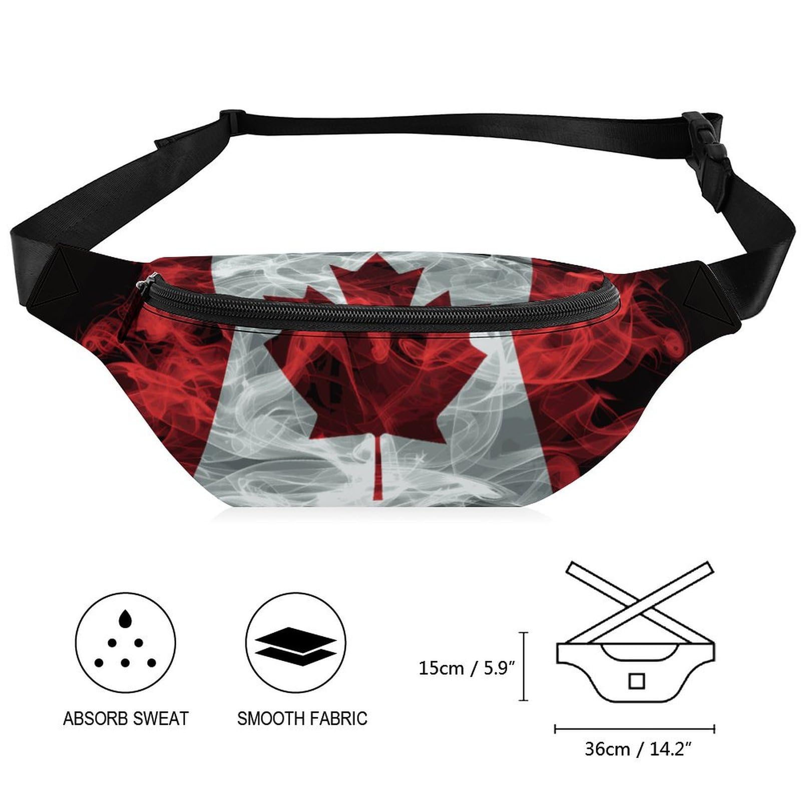 Smoke Style Flag Of Canada Waist Pack Hands-Free Running Belt Lightweight Fanny Pack for Travel Gym Hiking