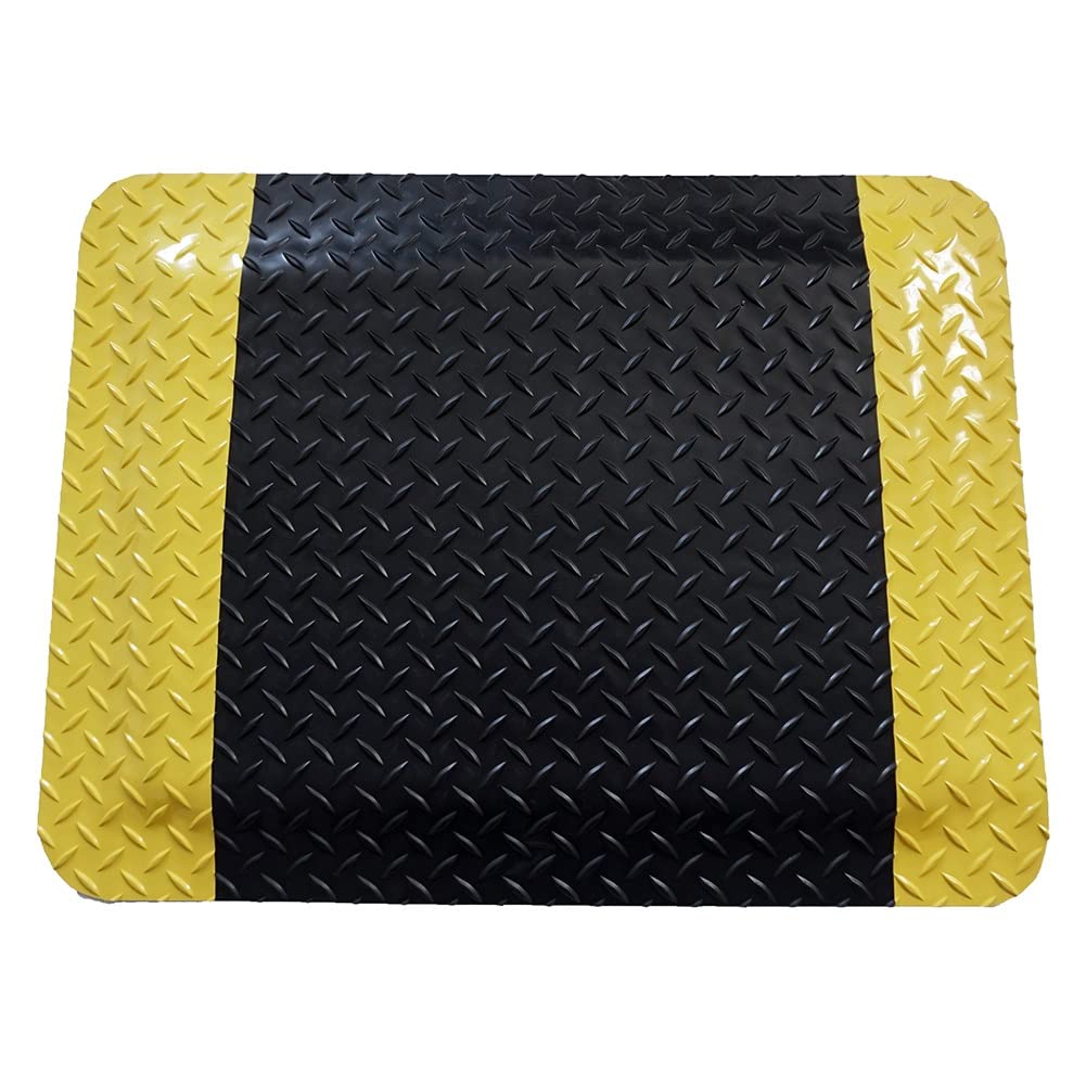 OWOHYG 20Mm Thick Heavy Duty Vinyl Sponge Industrial Anti-Fatigue Floor Mat,Anti-Static Slip Resistant Pattern Black With Yellow Border.Black-60x70cm