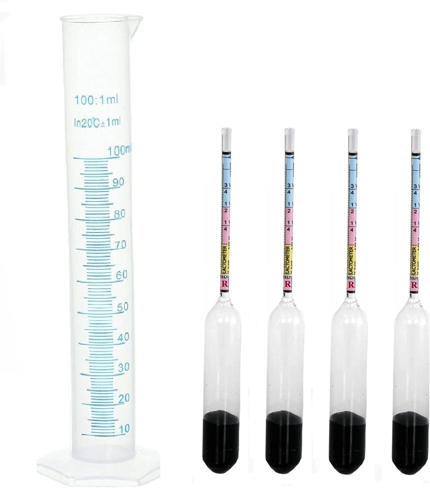 Randhawa Global - Milk Purity Testing Kit || Set of 4 Lactometers with Storage Case and 1 Transparent Jar || Check Milk Purity Within a Minute ||