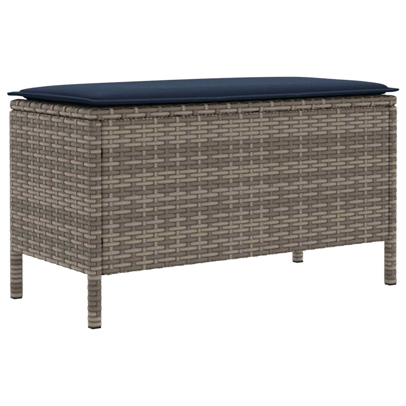 Poggiapiedi da Giardino grigio e blu navy in polyrattan 80 x 38 x 42 cm con cuscino rimovibile per salotto esterno, terrazzo, patio e veranda relax modulare