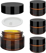 SyiXute 4 Pièce 15ml Pots à Cosmétiques en Verre Ambré,Pots de Verre Ambre Vider avec Doublure Intérieure Blanche et Couvercles Noirs - Conteneur Parfait pour Lotions et Crèmes pour Le Visage