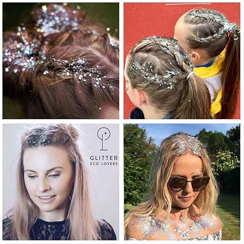 Miniatura 5 de COKOHAPPY Laser Silver Chunky Glitter Hexágono Cuerpo y Cabello Arte Mixto Holográfico Iridiscente