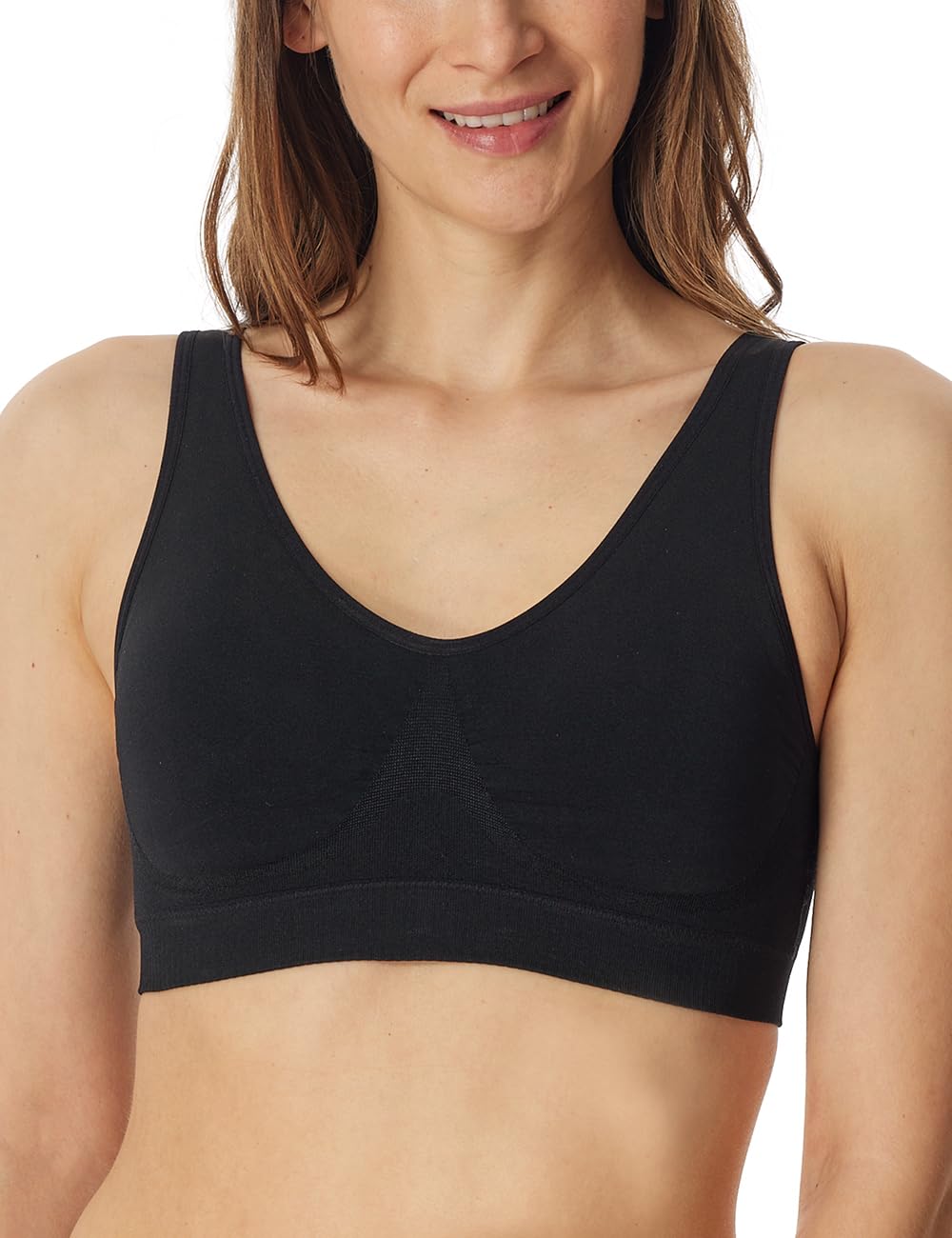 Schiesser Women's Bustier with Removable Pads Seamless Classic Seamless Sports Bra, Black_181105, XL