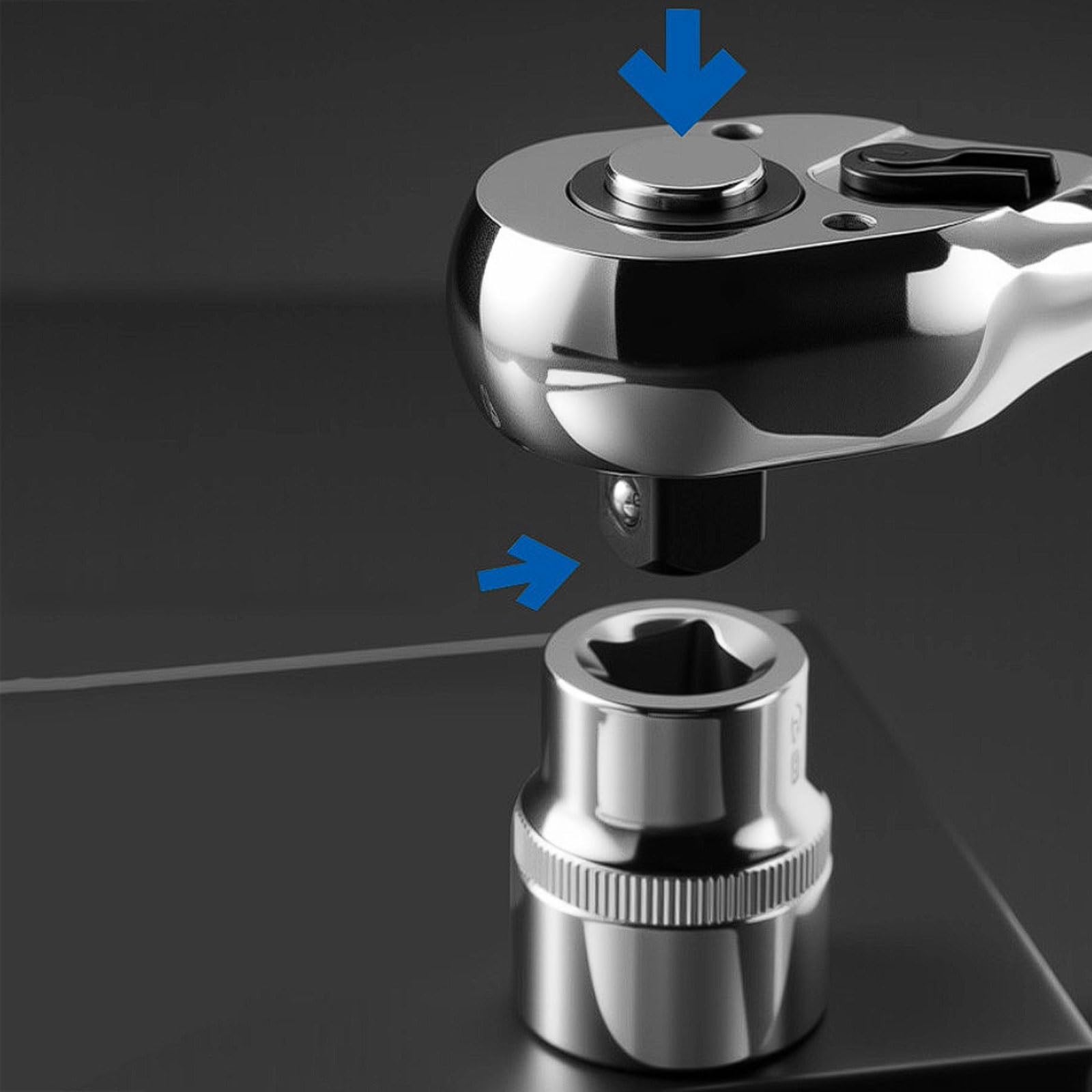 esmen Schnelllöse-Ratschenschlüssel-Satz, 1/4"-1/2" Antrieb, 72-Zahn Birnenförmiger Kopf, TPR-Rutschfester Griff, Ein-Knopf-Stecknuss(12.5mm (1/2''))