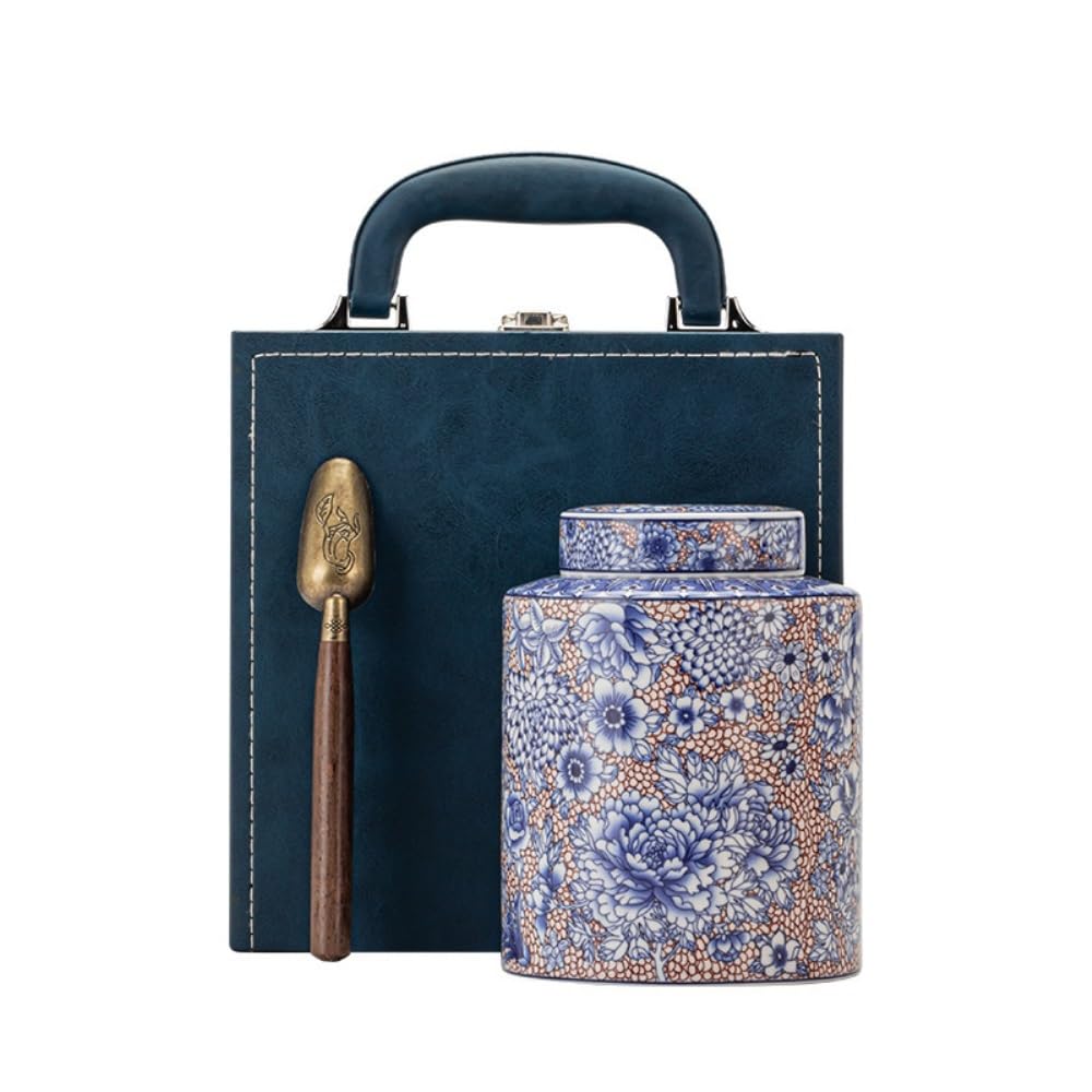 CMBSSTFC Pojemnik na herbatę Pojemnik do przechowywania herbaty Jar Ceramiczny szczelnie zamknię słoik Retro Niebiesko-biały porcelanowy zestaw do herbaty Pojedynczy słoik/podwójny słoik Zestaw