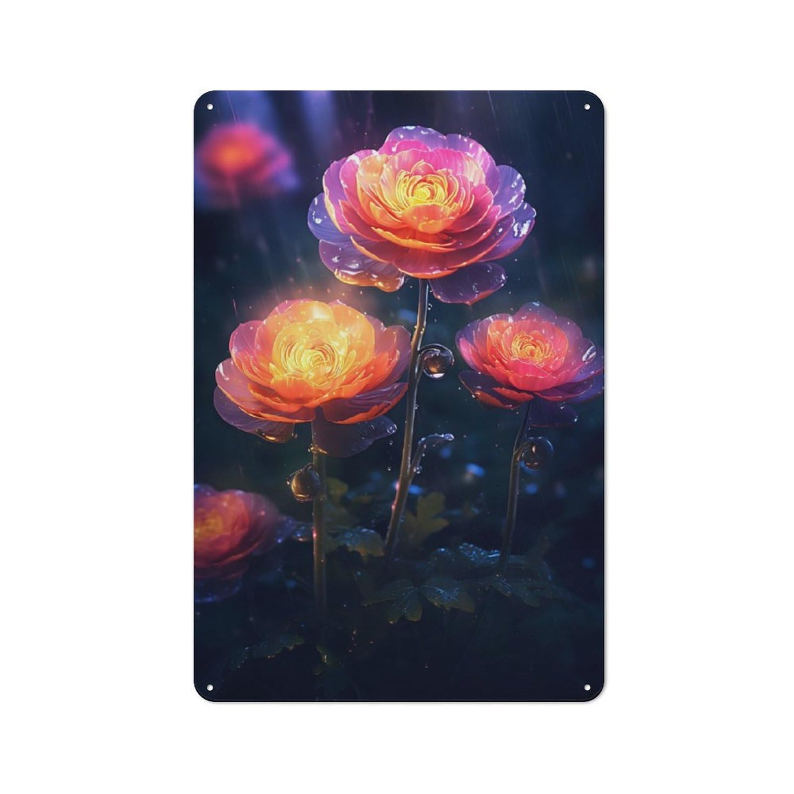 Junmoney Rainy Ranunculus Flower Retro Metal Wall Sign 30X20cm For Guest Room Or Hallway, New-Space Wall Decor For Home Decor Collectors