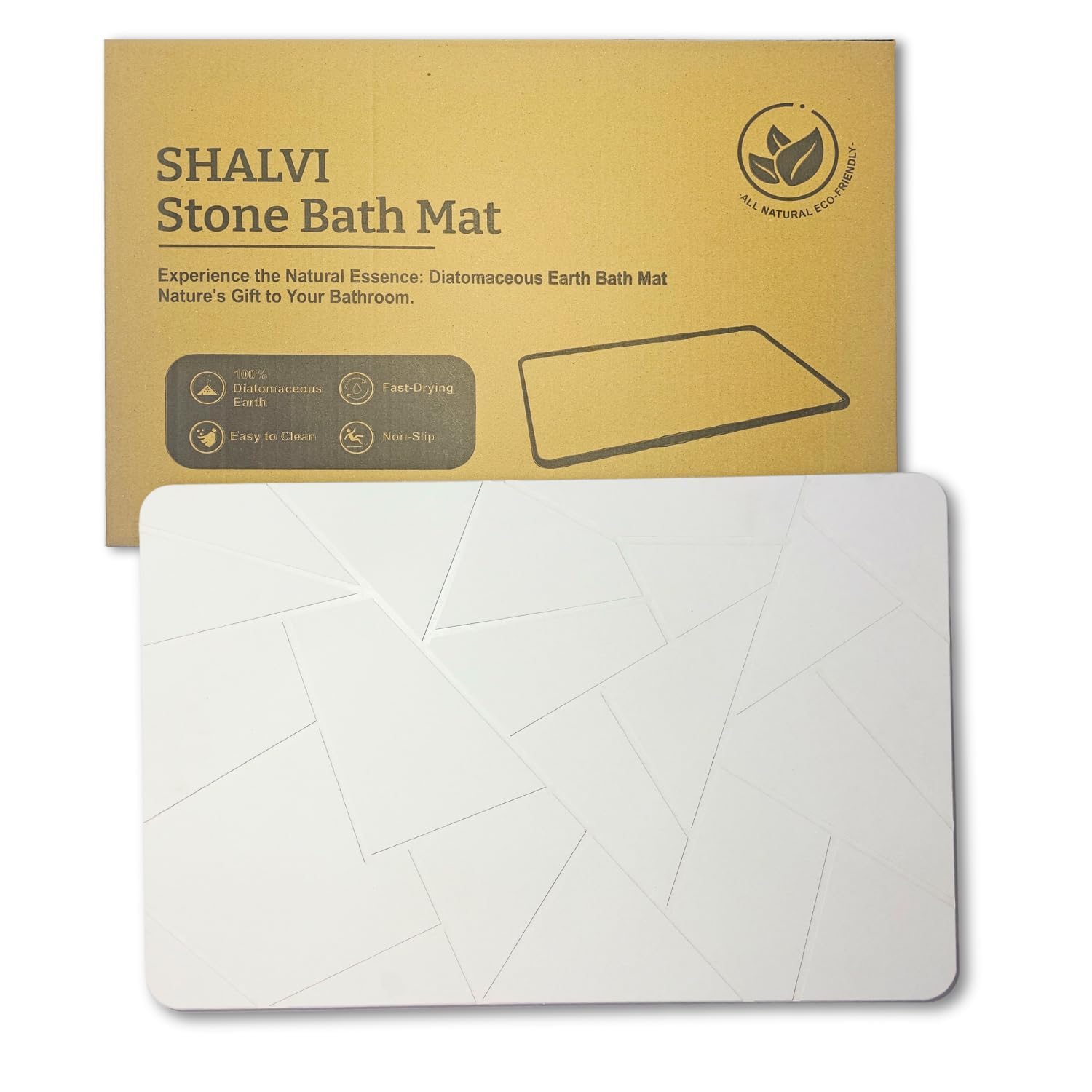 SHALVI Stone Bath Mat, Diatomaceous Earth Bath Mat/Water Absorbing/Non-Slip/Quick Drying, Easy to Clean - Ideal for Bathroom, Shower Floor, Bath Tub & Kitchen Counter (60 X 39 CMS) (White Pattern)