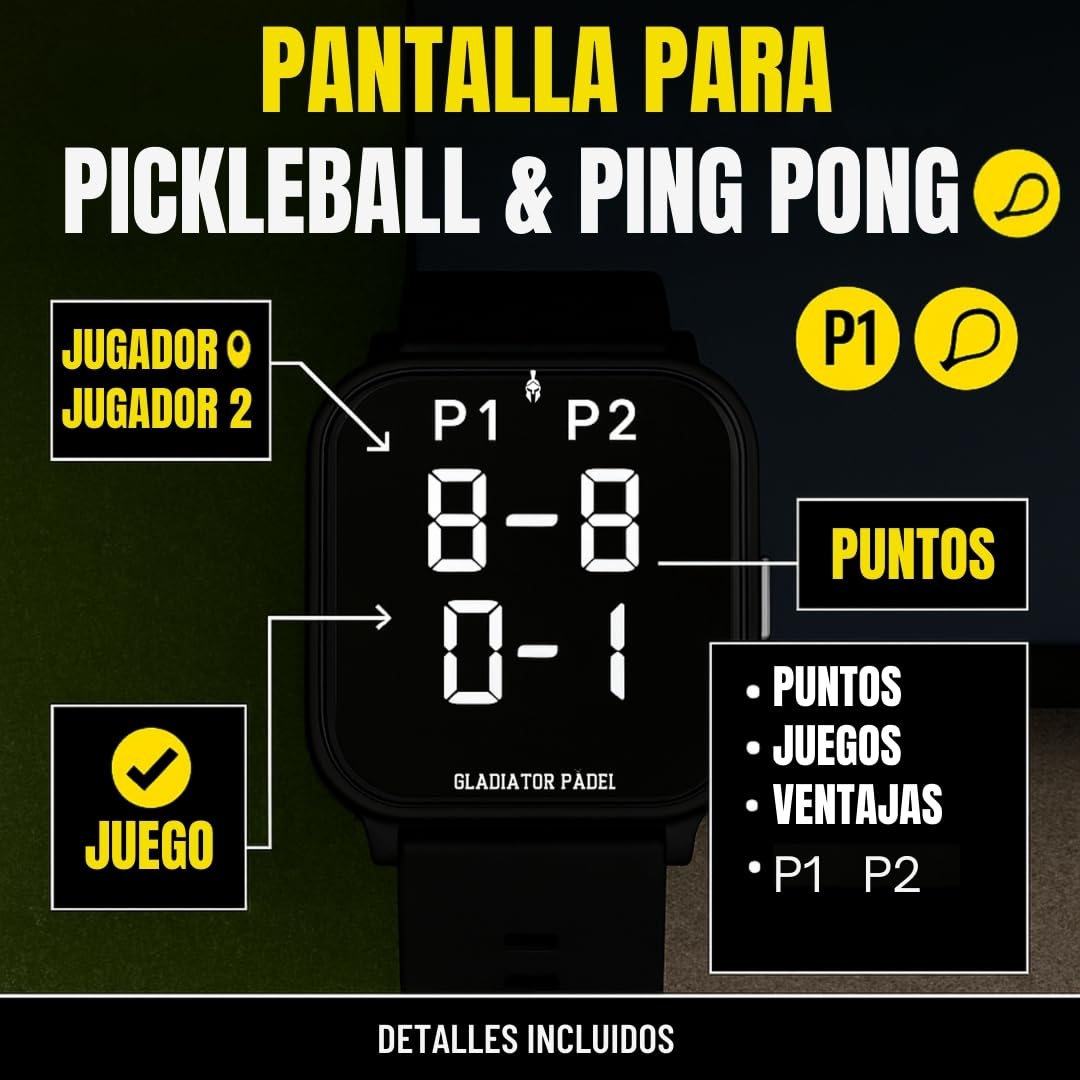 Reloj Contador de Puntos Electrónico para Pádel, Tenis, Pickeball y Ping Pong con Alarma y Cronómetro Resistente al Agua