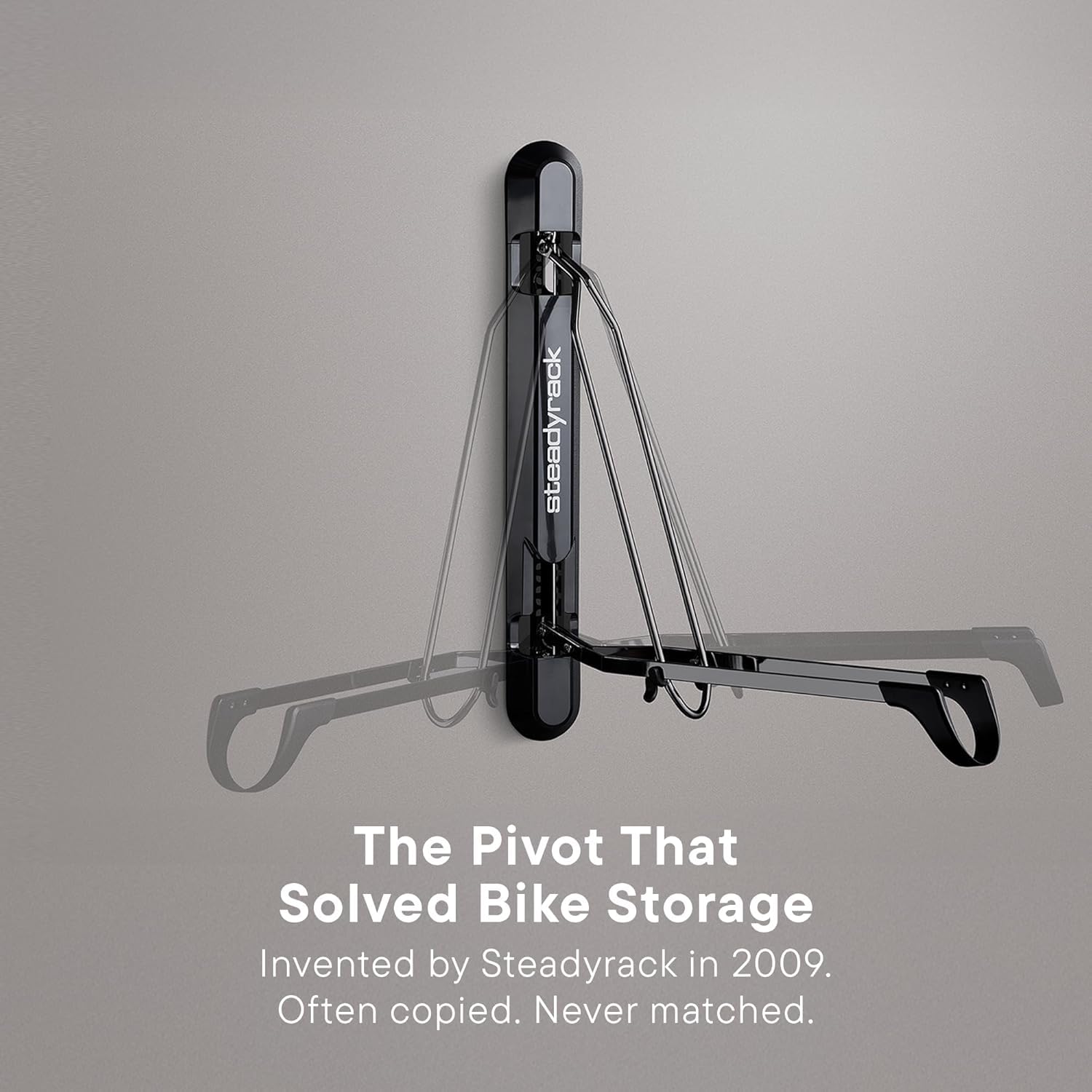 Steadyrack Bike Rack for Mountain Bikes - The Original Wall Mounted Vertical Bike Storage - Fits Wide Tires - Space Saving Pivot Design - Heavy-Duty Steel Rack for Indoor Garage, Apartment or Home Use