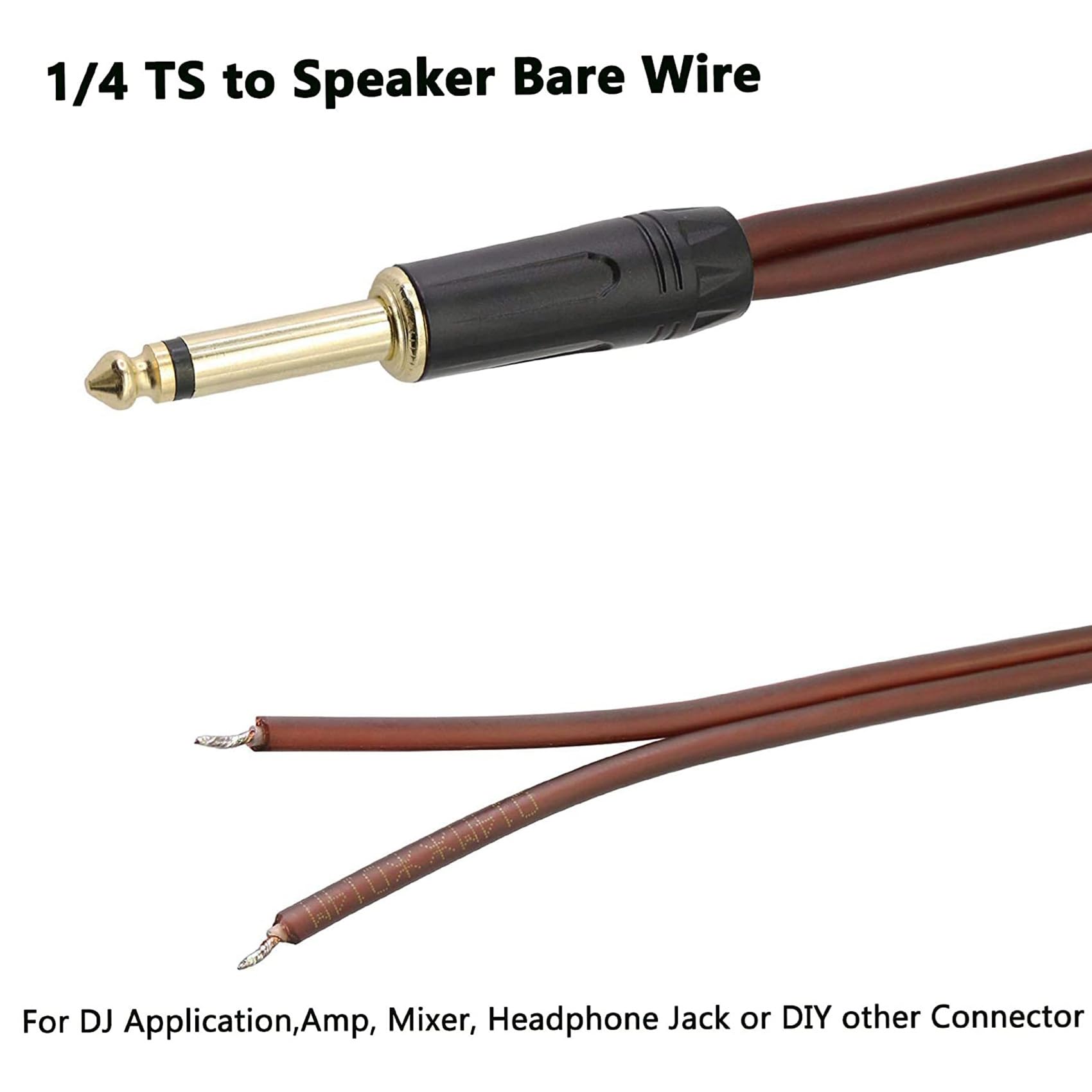 4 sztuki 1/4 do głośnika pusty przewód, kabel audio na 6,35 mm wtyczka mono adapter otwarty koniec pozłacany głośnik OFC HiFi