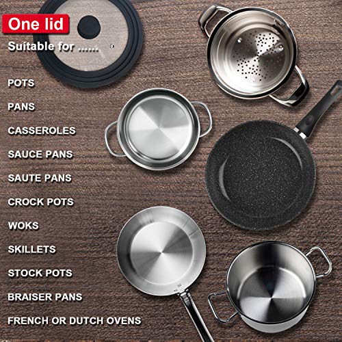 Walfos Universal Lid, Tempered Pan Lid with Heat Resistant Silicone Rim, Fits All 7" to 12" Diameter Cookware, Pots, Pans and Skillets (2Pk) 2 Gallery Image