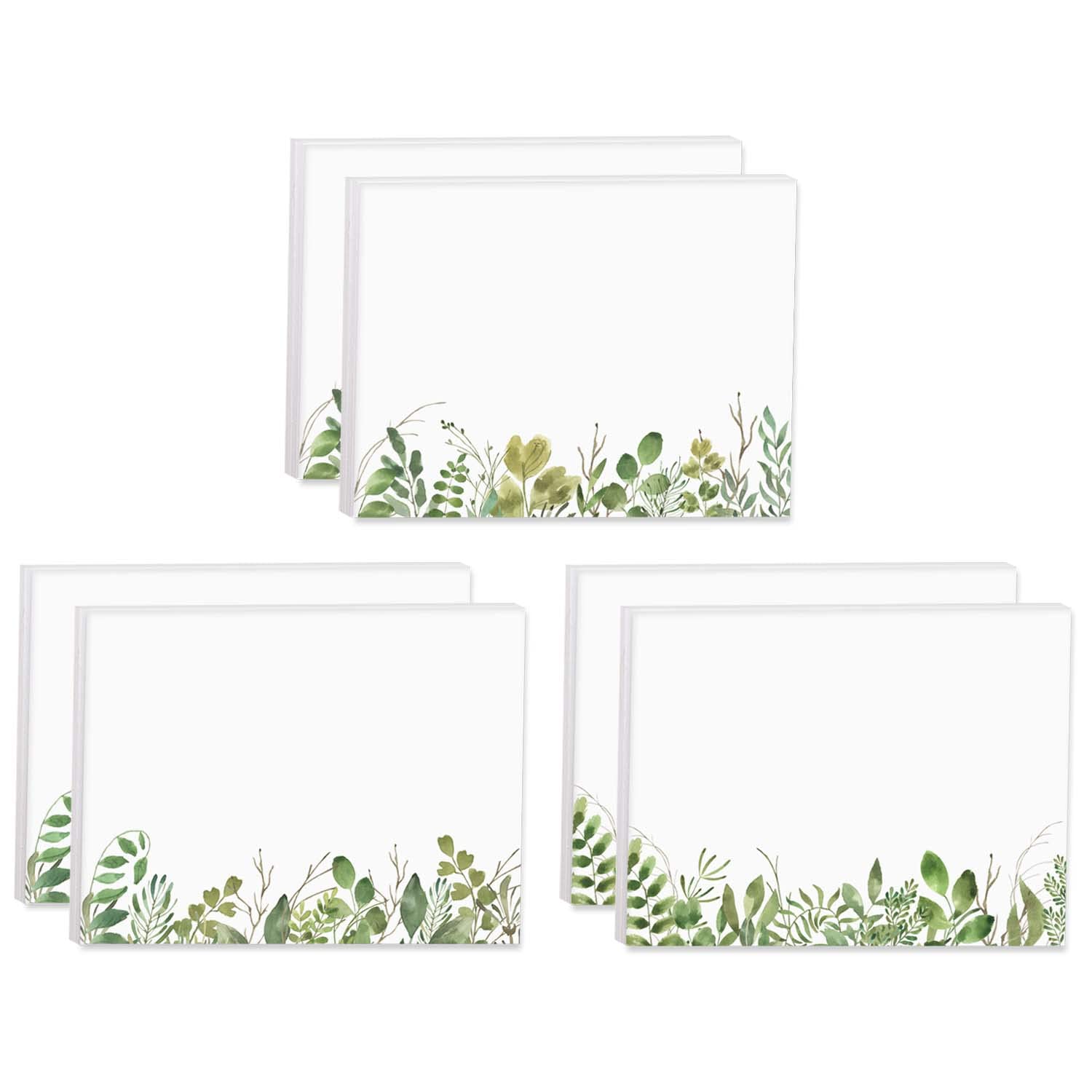 Watercolor Wild Greenery Sticky Note Pads / 4" x 3" Botanical Sticky Notes/Set of 6 Pads / 50 Sheets Per Pad/Three Unique Designs/Made in The USA