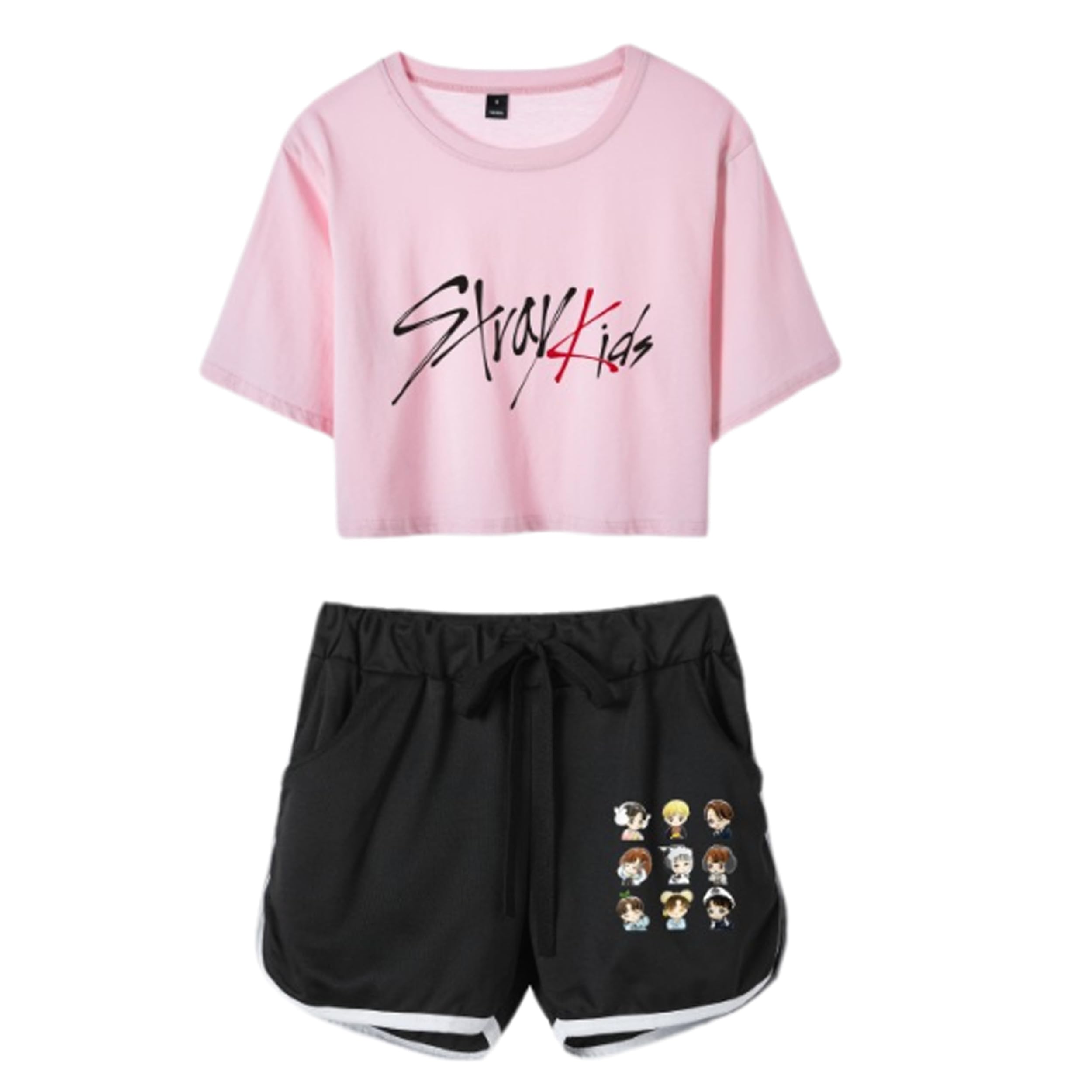 Kpop stray kids camiseta+pantalones cortos conjunto de mujeres 2piezas de manga corta trajes niñas impresión top
