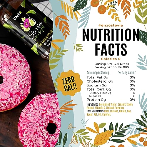 Enzo Liquid Stevia Drops Our Zero Calories Sweetener (4oz - 800 Servings/Bottle) - Rose Glazed Donut - All Natural flavoring with No Artificial Additives & Filler Ingredient