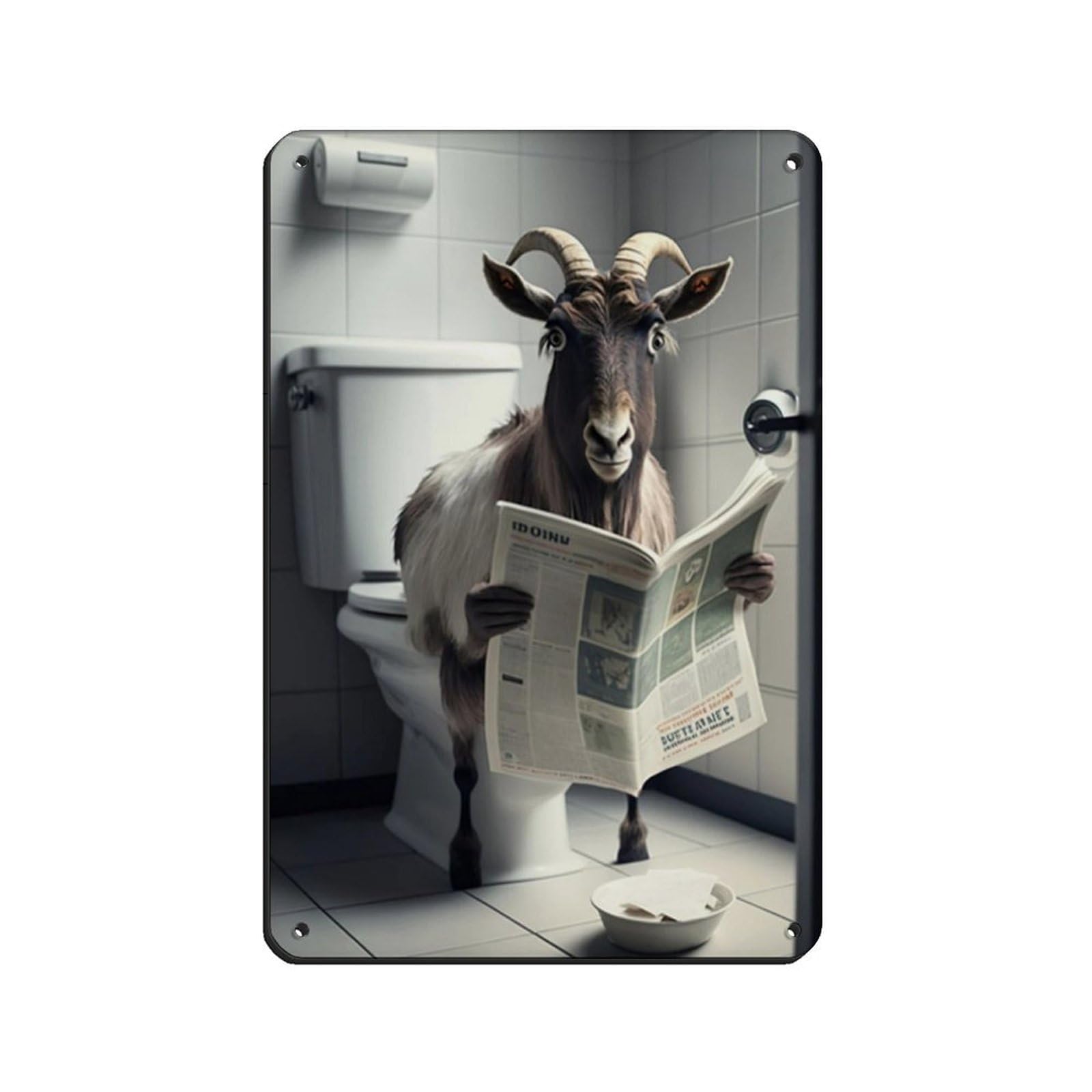 Lxwnze 20L X 30W Cm Goat Sitting On The Toilet Reading A Newspaper Retro Poster Metal Tin Sign Chic Art Retro Iron Painting Bar People Cave Cafe Family Garage Poster Wall Decoration 8X12inch(20X30cm)
