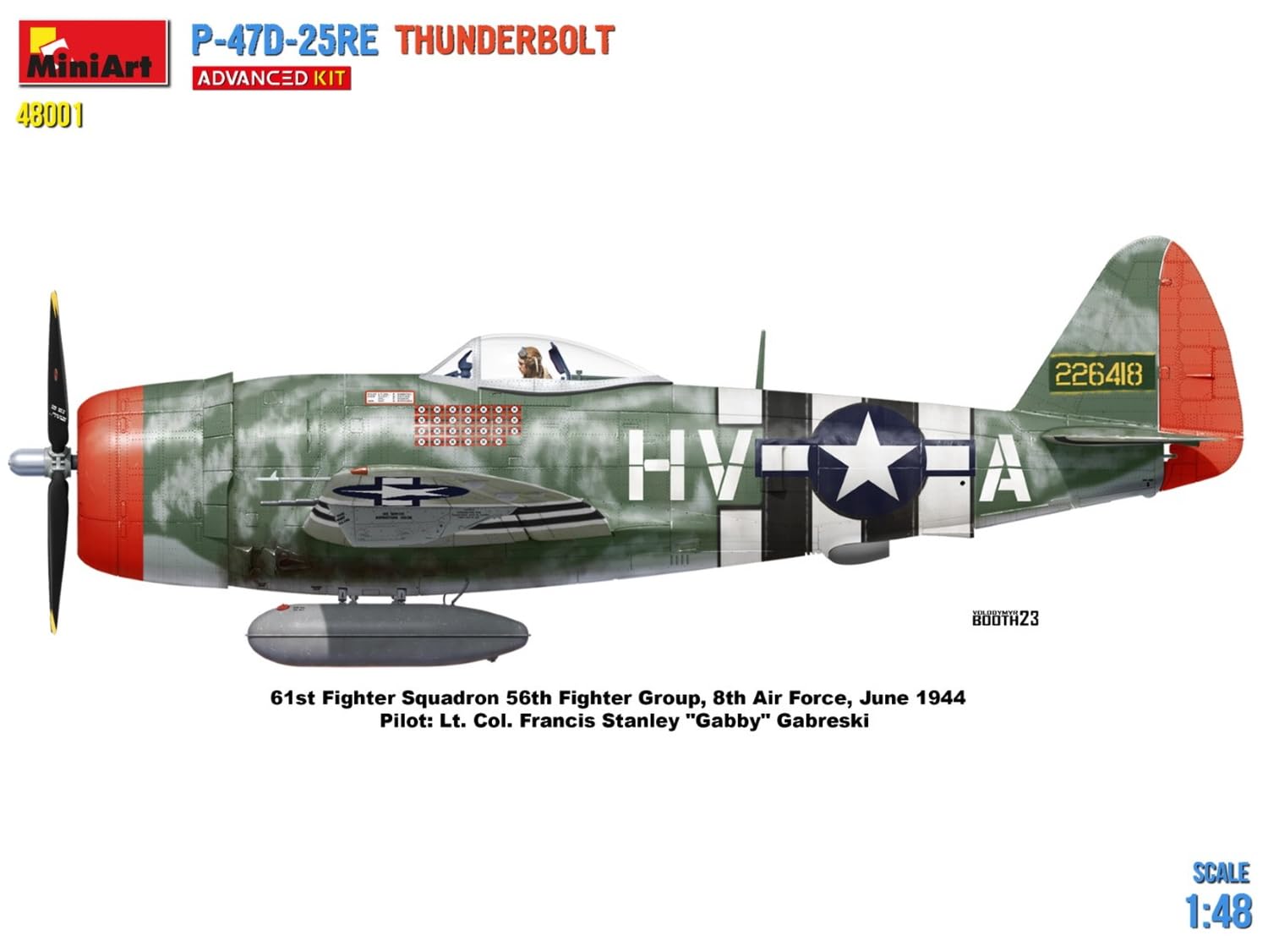 MiniArt 48001 1:48 P-47D-25RE Thunderbolt ADV.Kit replica fedele all'originale, modellismo, kit di costruzione in plastica, fai da te, hobby, collage, modellismo, da montare, non verniciato