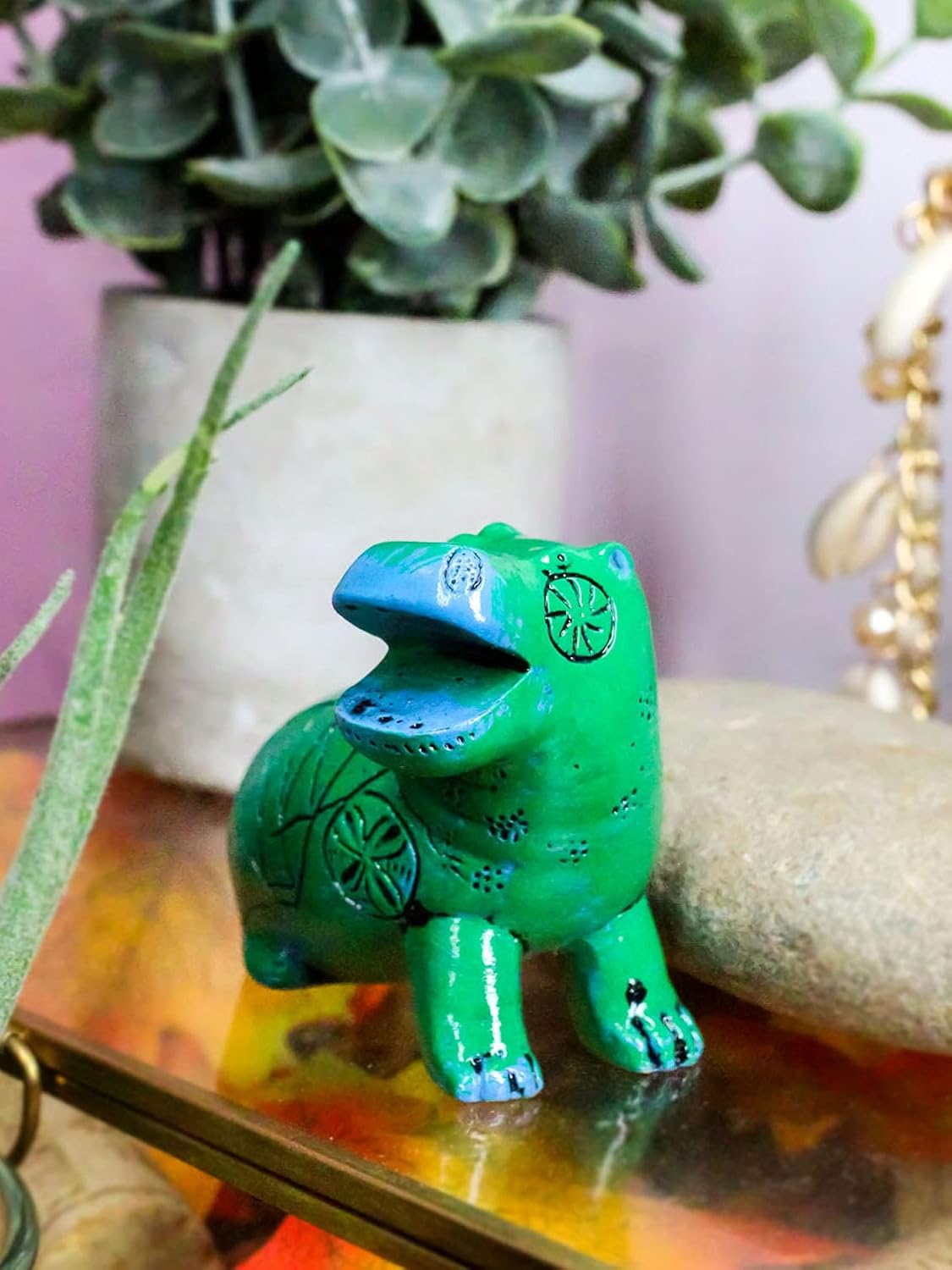Ebros Small Turquoise and Green Egyptian Goddess Taweret Mini Figurine 2" Long Nile River Hippopotamus Fertility Deity with Hieroglyphs Sculpture Hippo Talisman Gods of Egypt
