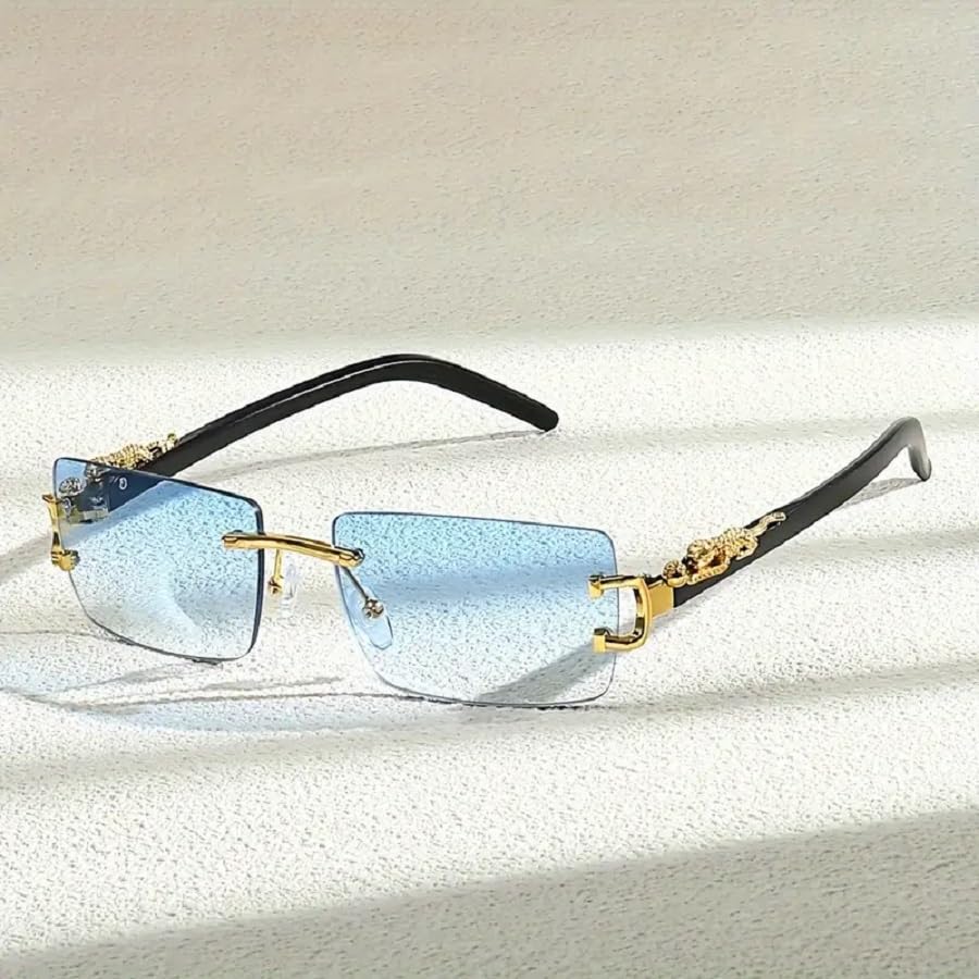 128-Pack Gold Zinc Alloy Rimless Sunglasses - 5 Colors (38 Black/30 Grey Blue/20 Each Brown Blue/Blue/Transparent) | Wholesale Bulk UV4004