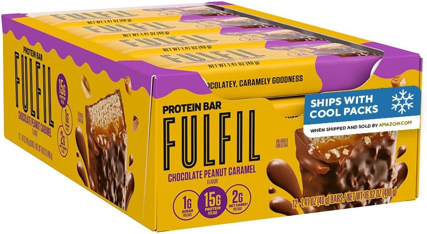 Vitamin and Protein Bars, Chocolate Peanut and Caramel, Snack Sized Bar with 15 g Protein and 8 Vitamins Including Vitamin C, 12 Count