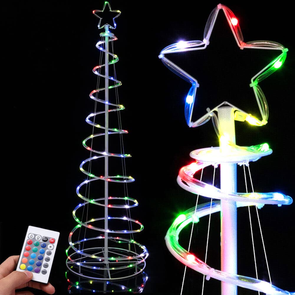 Bakaji Albero di Natale Spirale a 135 Led Luminoso RGB Slim Salvaspazio con Telcomando a Distanza Con Puntale a Stella Multicolor Tubo Trasparente per Interno ed Esterno (MULTICOLORE - 180CM)