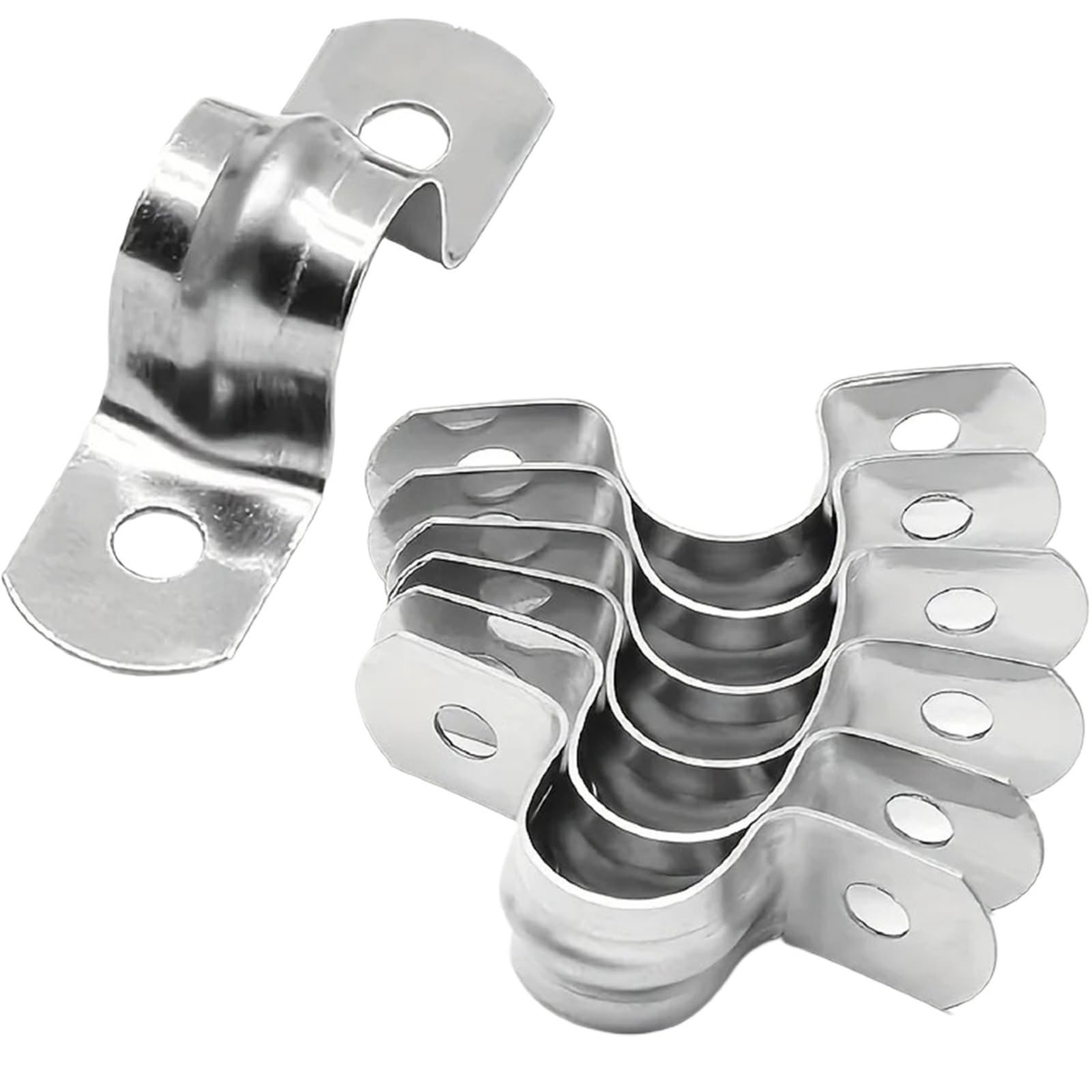 U Shape Pipe Clamp Heavy-Duty Stainless Steel 10 Pieces Double-Hole U-Shaped Bracket Pipe Clamps - Rigid Conduit for Conduits and Cables