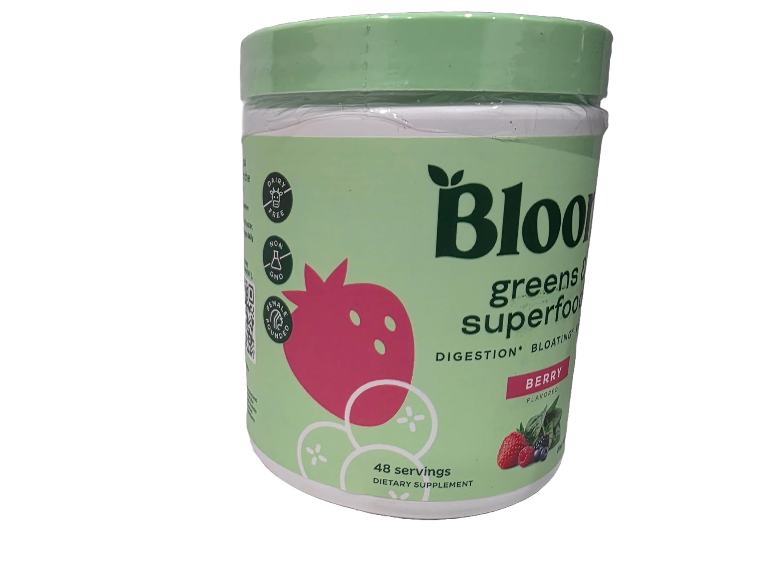 Blooms Super Greens & Superfoods Powder, Berry Flavor, 48 Servings Gut Health & Bloating Support with Probiotics, Fruits & Veggies