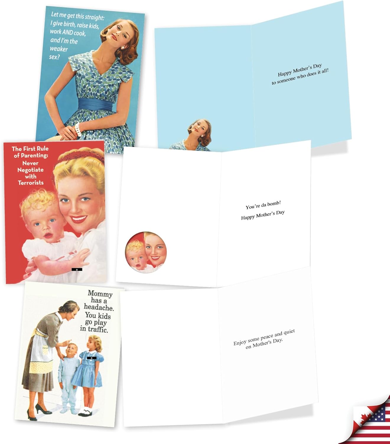 NobleWorks 20 Assorted Box Set Funny Mother's Day Greeting Cards w/5 x 7 Inch Envelopes (10 Designs, 2 Each), For Women, Mom Memories Of Motherhood AC6783MDG-B2x10