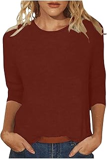 Camiseta de manga corta con cuello redondo y manga corta para mujer, color liso, ajuste holgado