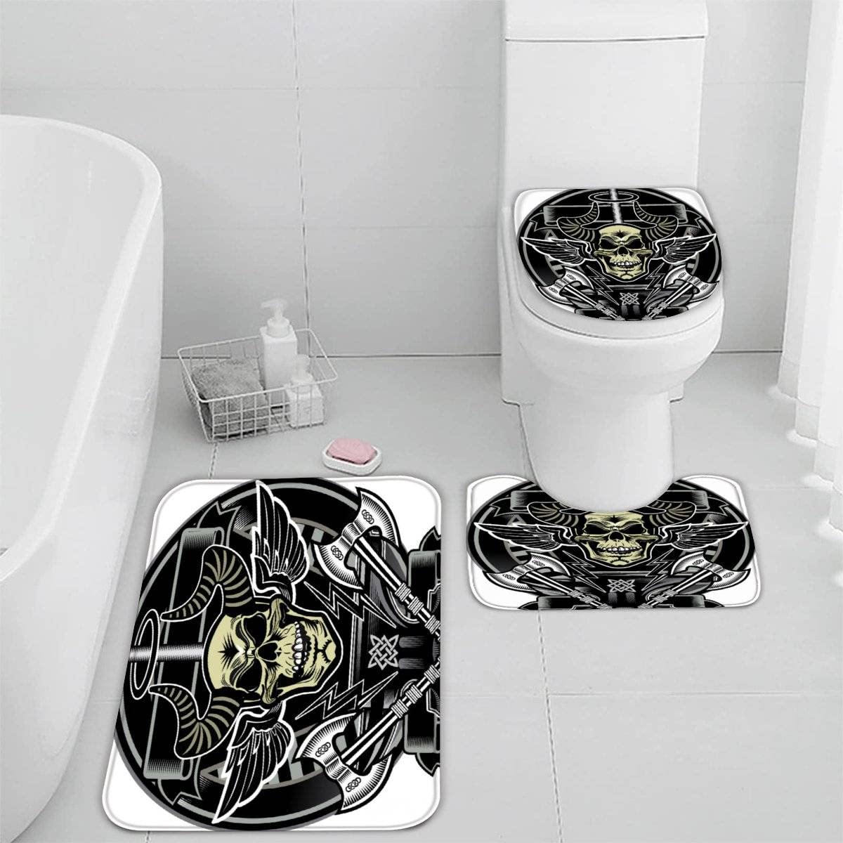 Genérico Alfombra de baño, alfombras de baño Negras escandinavas, Alfombra de baño de Lujo de Microfibra, Juego de alfombras absorbentes, Alfombrillas de baño vikingas Vintage, Alfombrilla de pedesta