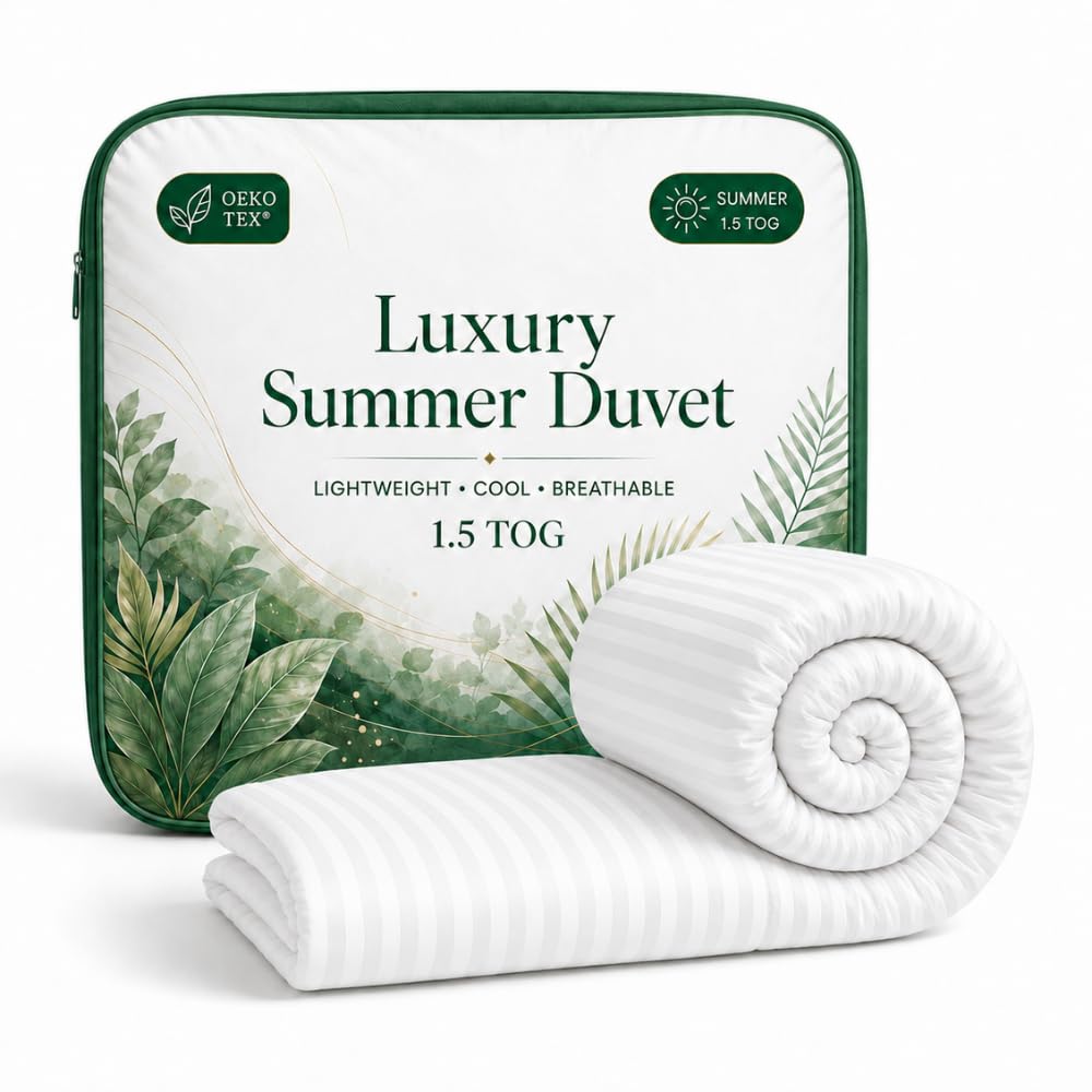 Opulent Home Summer Cool 1.5 Tog Super King Duvet - Lightweight Anti Allergy Duvet for Hot Sleepers, OEKO-TEX Certified Breathable Quilt, Soft, Hypoallergenic, Machine Washable, Made in UK (260x220cm)
