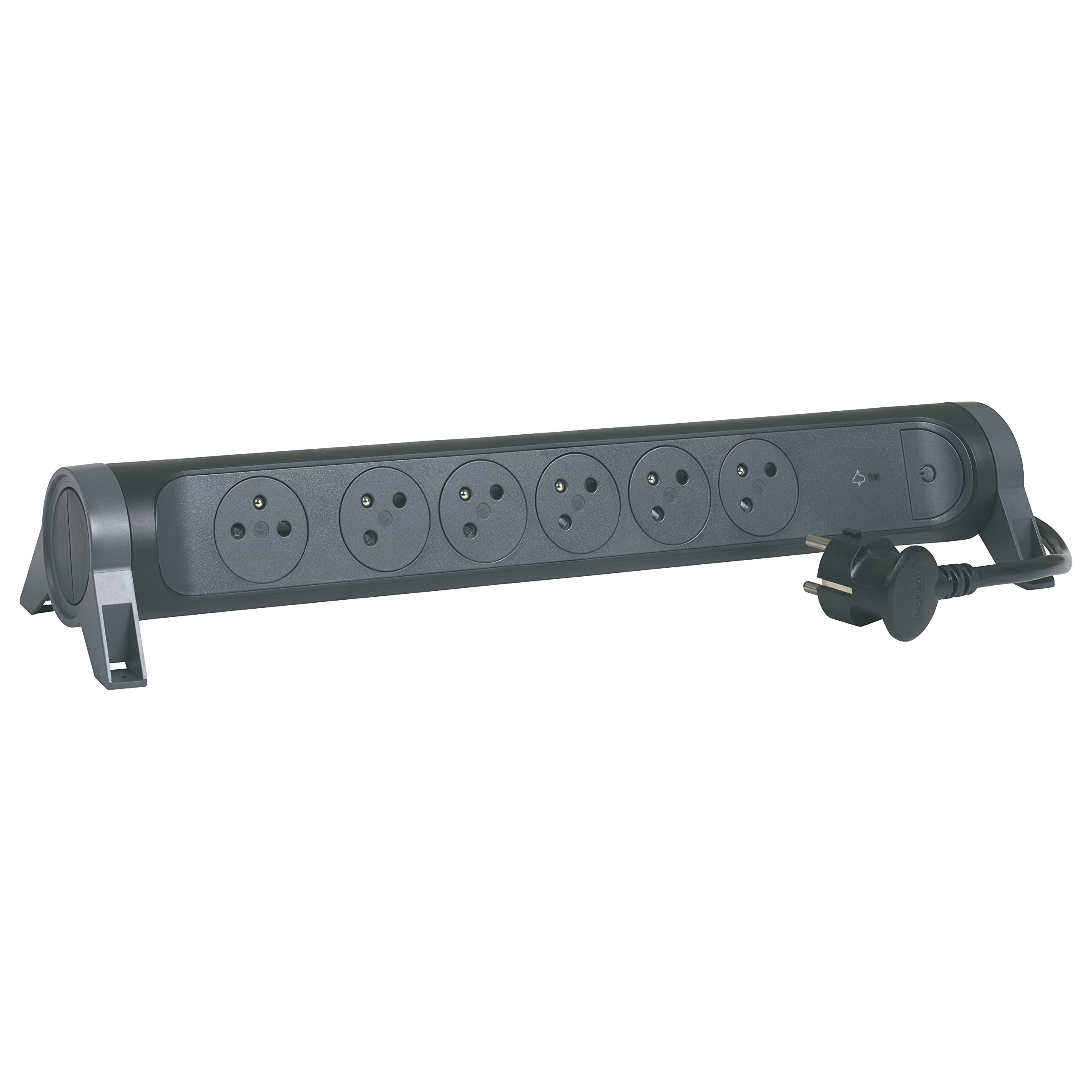 LEGRAND - Multiprise Rotative Avec Interrupteur à Voyant LED et Protection Parafoudre - 6 Prises Surface avec Terre - Cordon 1,5m - Noir et Gris Foncé