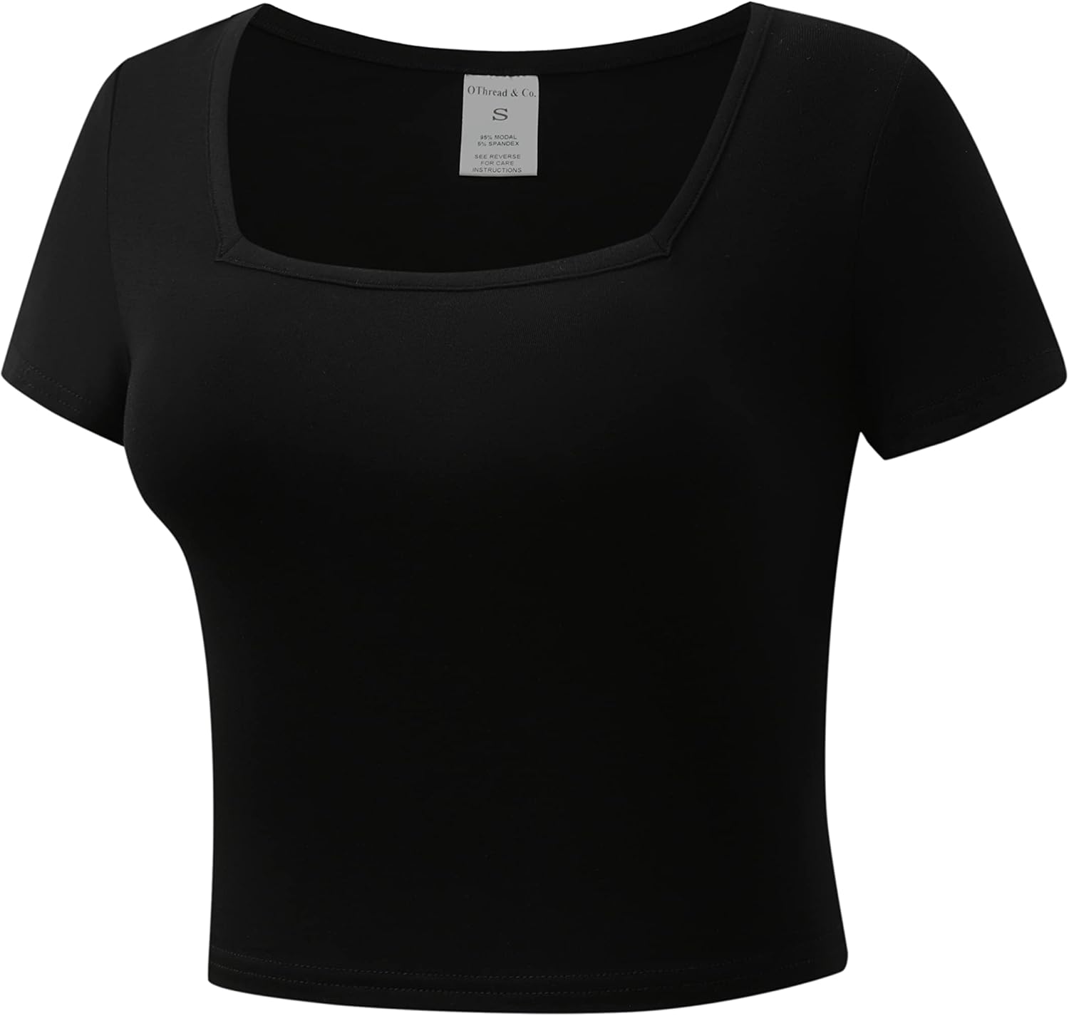 OThread & Co. Women's Short Sleeve Square Neck Crop Top Basic Comfy Stretch Tee - Image 2