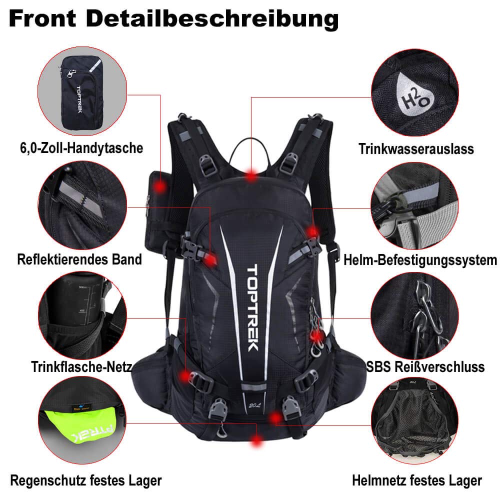 toptrek Bicycle Backpack 20L Bicycle Backpacks with Rain Cover and Helmet Cover Waterproof Hydration Backpack Ultralight Hydration Backpack for Men/Women Cycling, Camping, Hiking and Running, black Sports & Outdoors