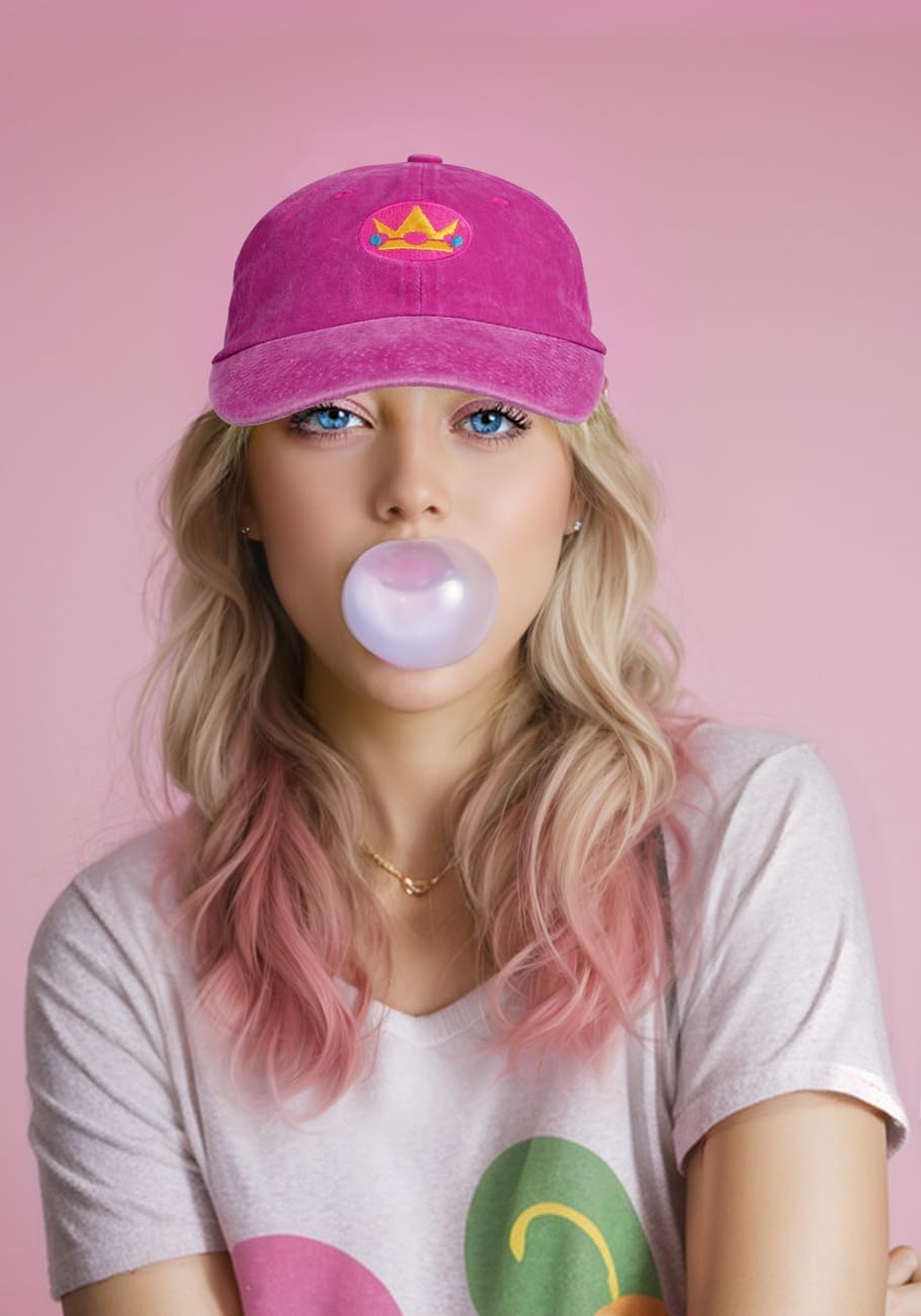 C-ZOFEK Embroidery Peach Hat Washed Denim Magenta Baseball Sun Cap Adjustable for Women - Image 5