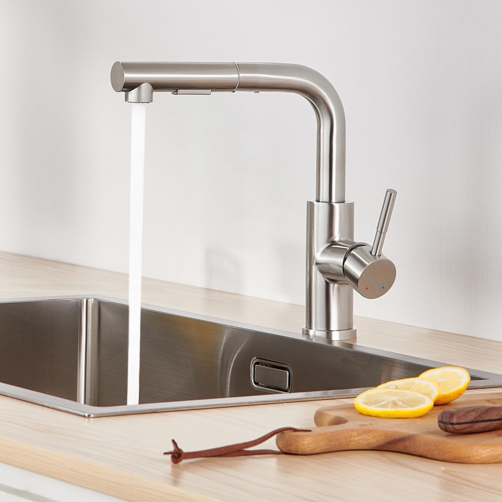 Lonheo Niederdruck Wasserhahn Küche Armatur, Niederdruck Küchenarmatur mit Brause Ausziehbar Mischbatterie Küche Spültischarmatur für Boiler oder Untertischgeräte