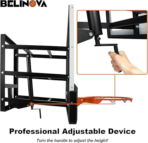 Miniatura 3 de Belinova Tablero de baloncesto de montaje en pared de 54 pulgadas, altura ajustable para baloncesto y soporte de pared con llanta, soporte de pared