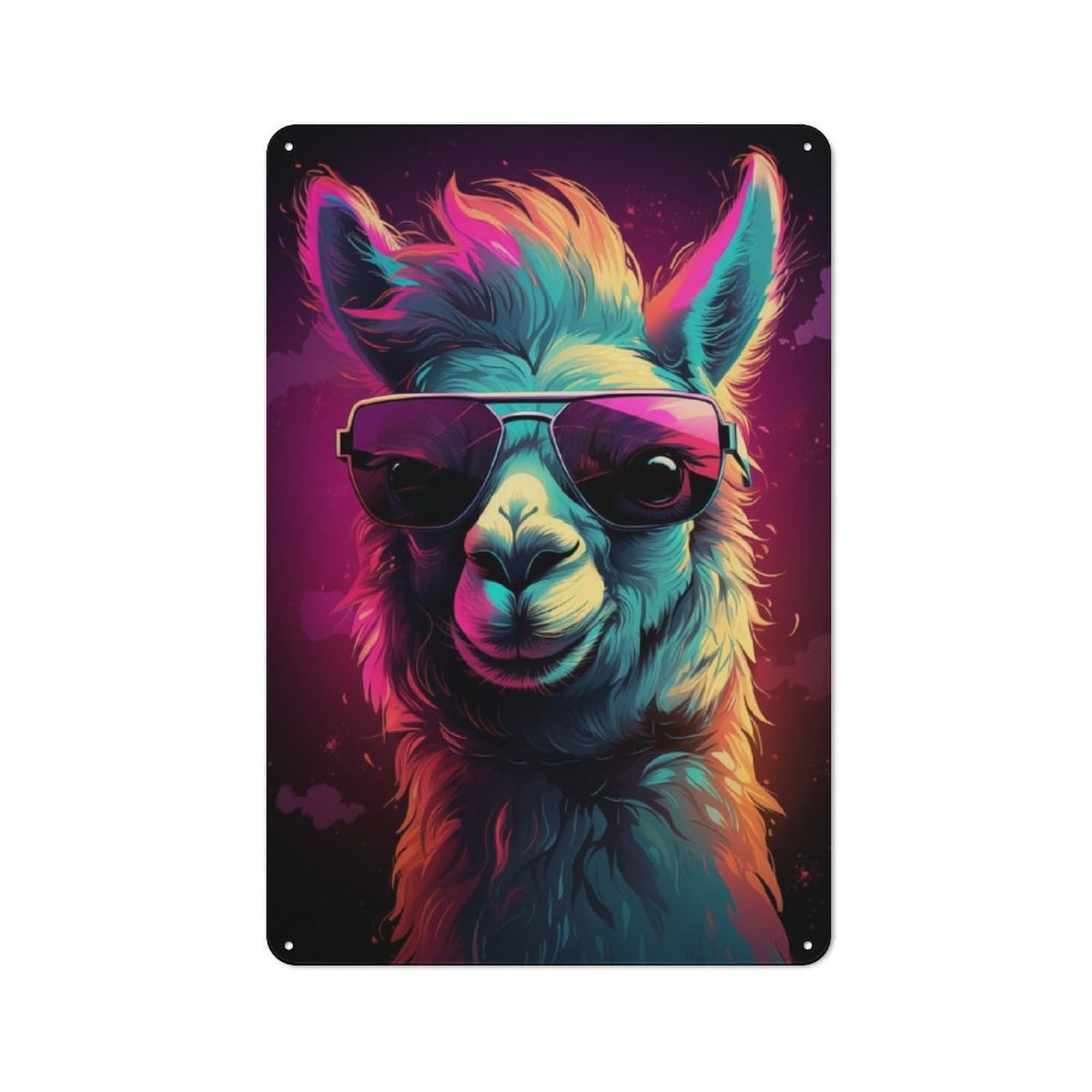 Junmoney Cool Llama In Sunglasses Metal Wall Sign 30X20cm Featuring For Pub Or Café, For Kitchen, Dining Room And Home Bar Wall Decor