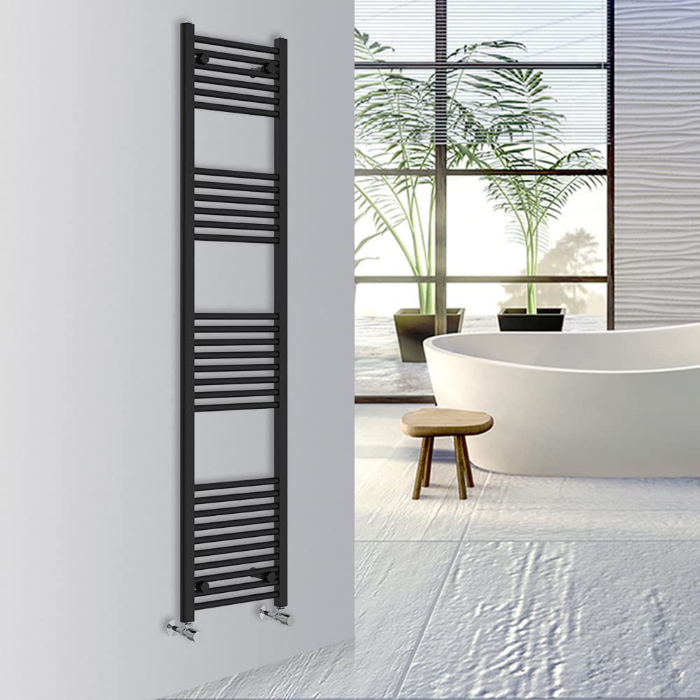 Warmehaus Straight Bathroom Heated Towel Rail Warmer Radiator Central Heating 1800x400mm - Black