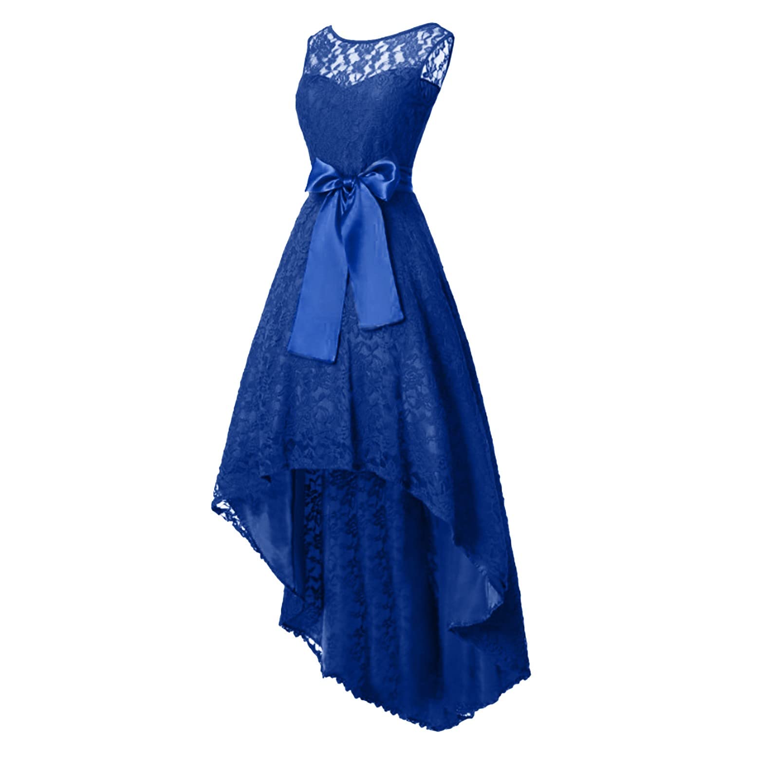 Damen Kleid Elegant Damen Spitzenkleid Schulterfrei Spitze Patchwork Asymmetrisches Rüschen Lang Kleider mit Gürtel Einfarbig Schwingen Cocktailkleid Abendkleider für Hochzeit Ballkleider