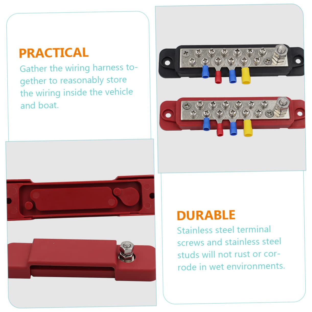 Morsettiera Busbar 12 Vie 48V 150A ABS Ottone per Cablaggio Veicolare | Set, 180 a Totale, Terminali da 15, Sostituisce Barre Vecchie o Danneggiate, per Armadi e Scatole di Giunzione
