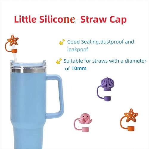 Miniatura 4 de 3 tapas de popote para copa Stanley, 0.394 in, 0.4 pulgadas, de silicona, lindos animales marinos, para accesorios de copa Stanley, vaso de 30 y 40