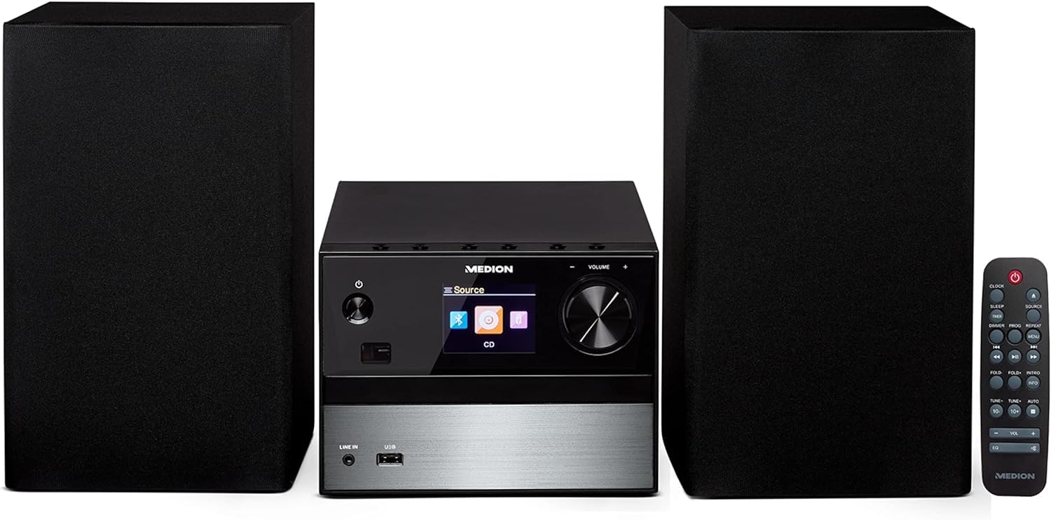MEDION P64014 Micro Audio System Kompaktanlage (DAB+, CD-Player, PLL UKW Radio, Bluetooth, USB Anschluss, AUX) Titan
