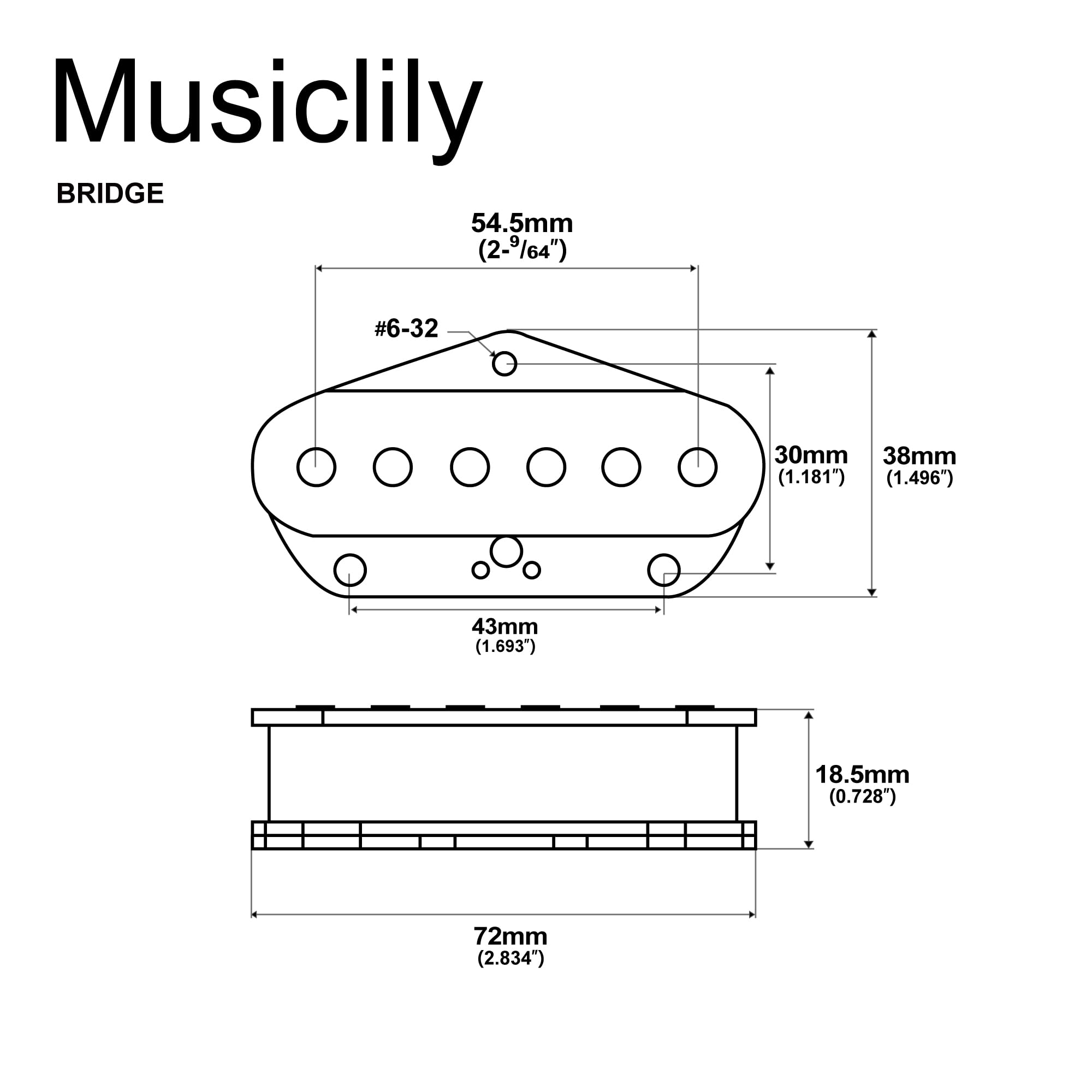 Musiclily Pro TL-50S Alnico 5 Micro Single Coil Chevalet Pickup pour Guitare électrique type Tele, Noir