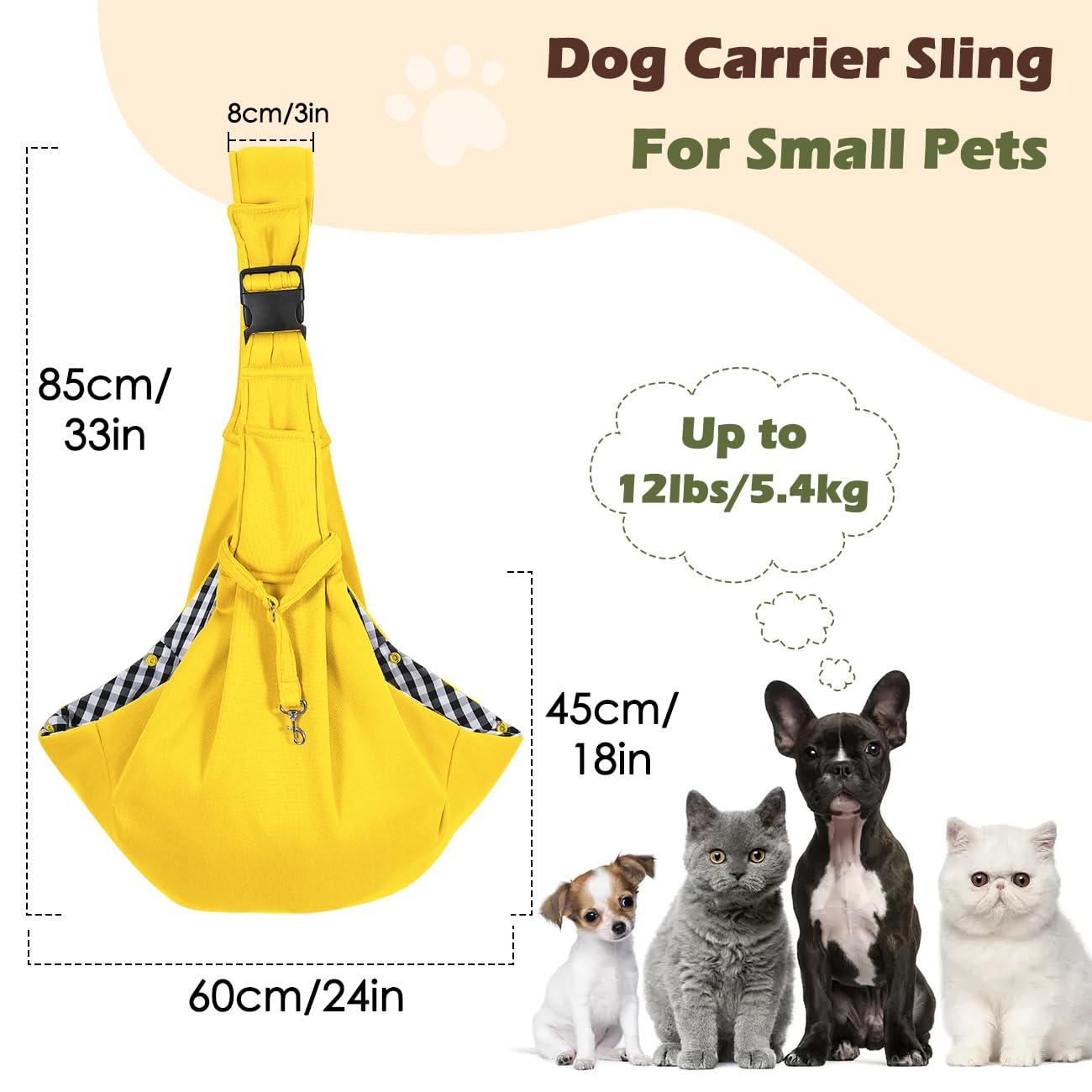 Pawaboo Dog Sling Carrier for Small Dogs Reversible Hand Free Dog Carrier Sling with Adjustable Strap Buckle & Safety Leash - Image 2