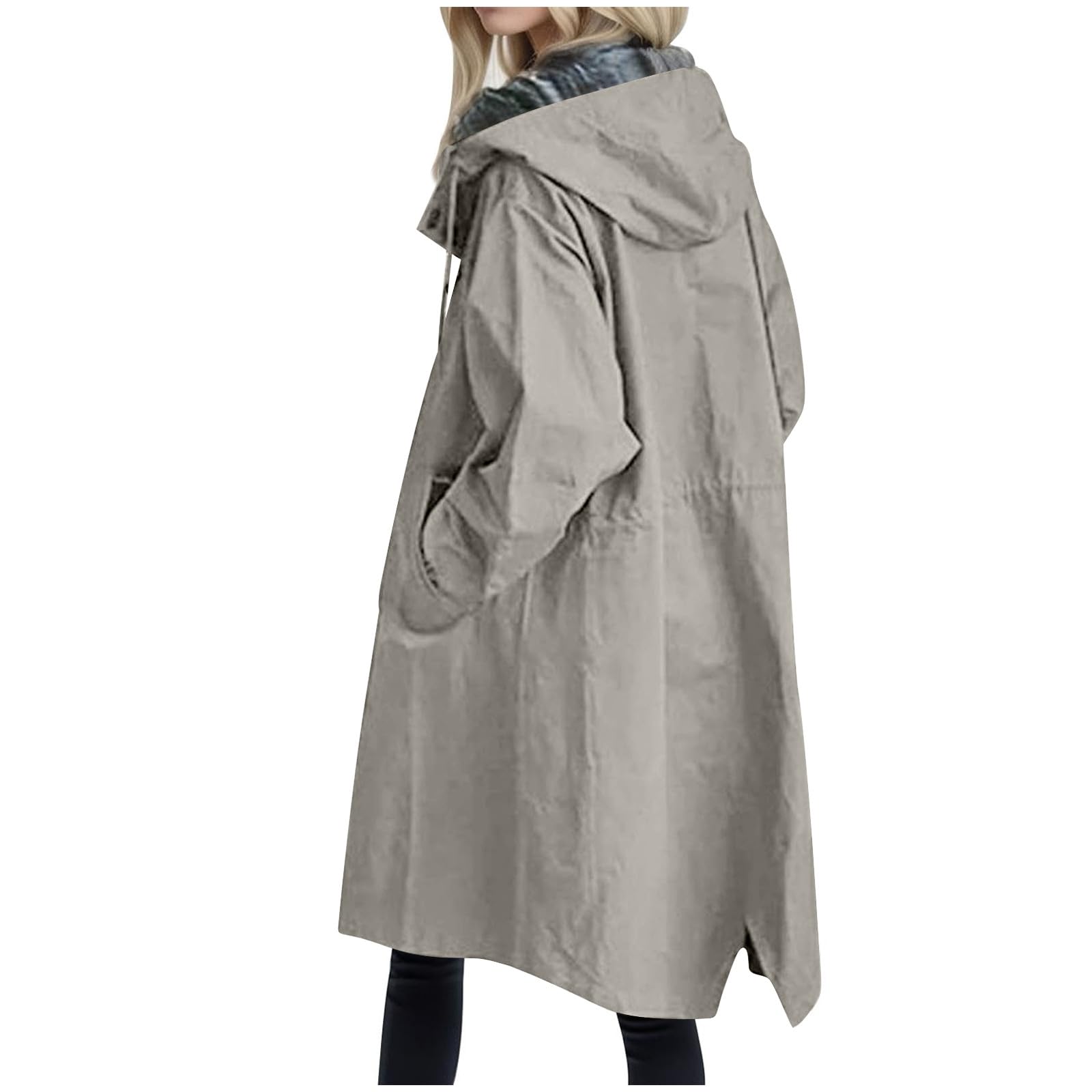 Generisch Manteau pour femme, trench long avec capuche, manteau d'été léger, coupe-vent, parka, manteau de transition, veste d'extérieur décontractée, coupe-vent, manteau de transition, gris, 4XL