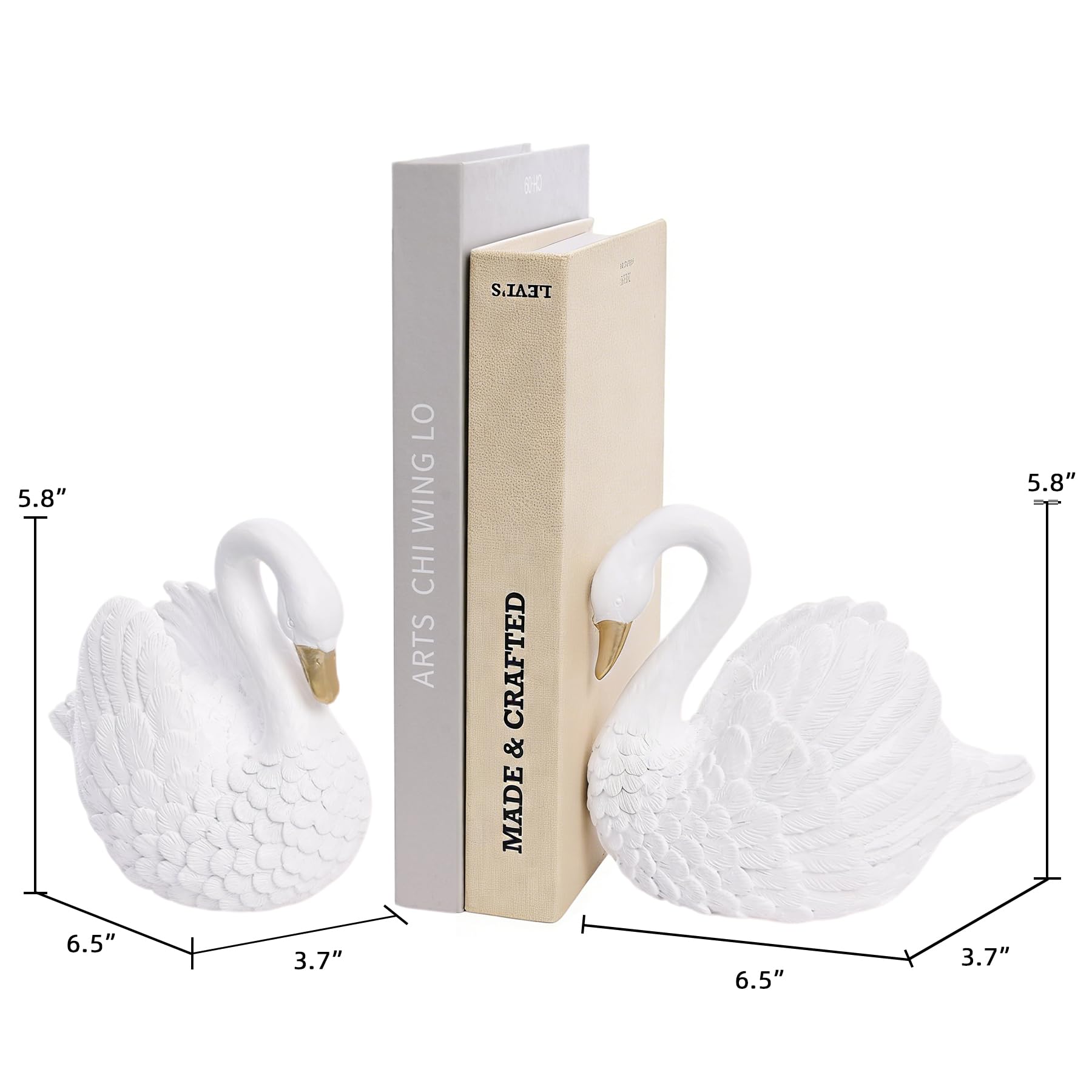 Fermalibri decorativi a forma di cigno, in resina, per mensole, unici supporti per libri bianchi, decorazione a forma di cigno resistente, per casa, ufficio, scrivania, libreria, set di 2