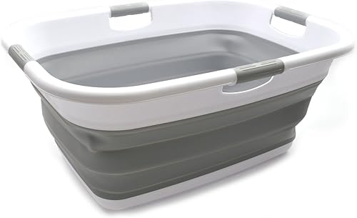 Miniatura 5 de SAMMART Cesta de lavandería plegable de 49L con 4 asas, contenedor de almacenamiento plegable, contenedor de lavado portátil, ahorro de espacio,